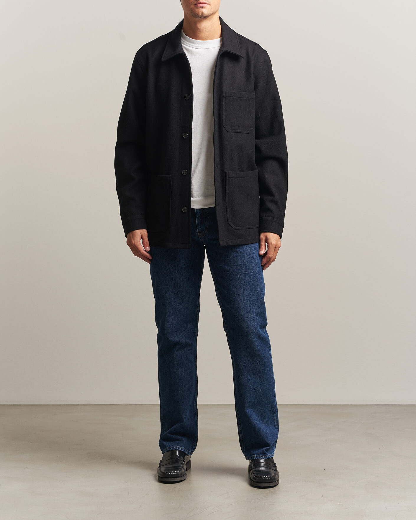 Herre | Skjorter | A Day's March | Original Wool Overshirt Black