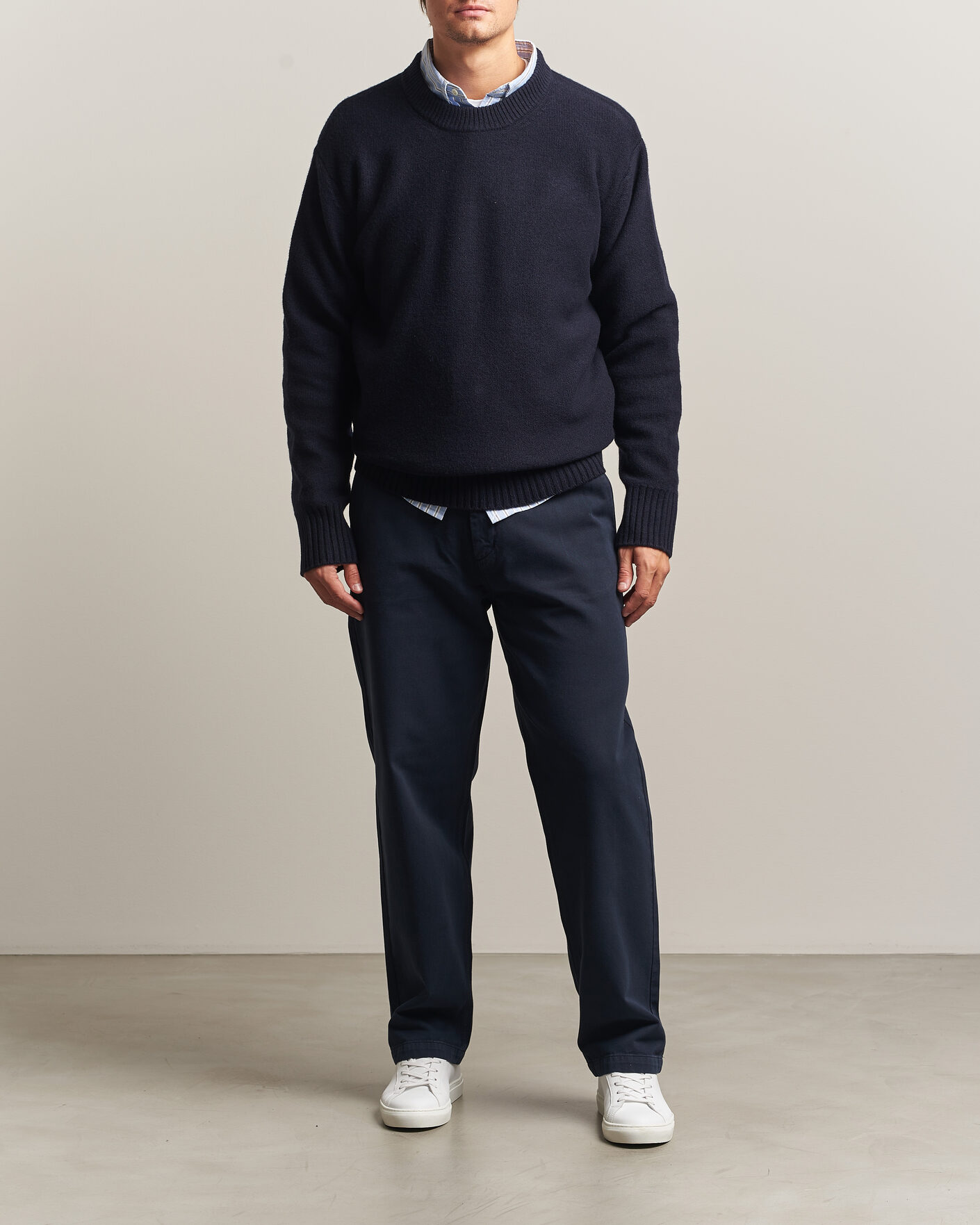 Herre | Gensere | A Day's March | Tietar Boiled Merino Sweater Navy