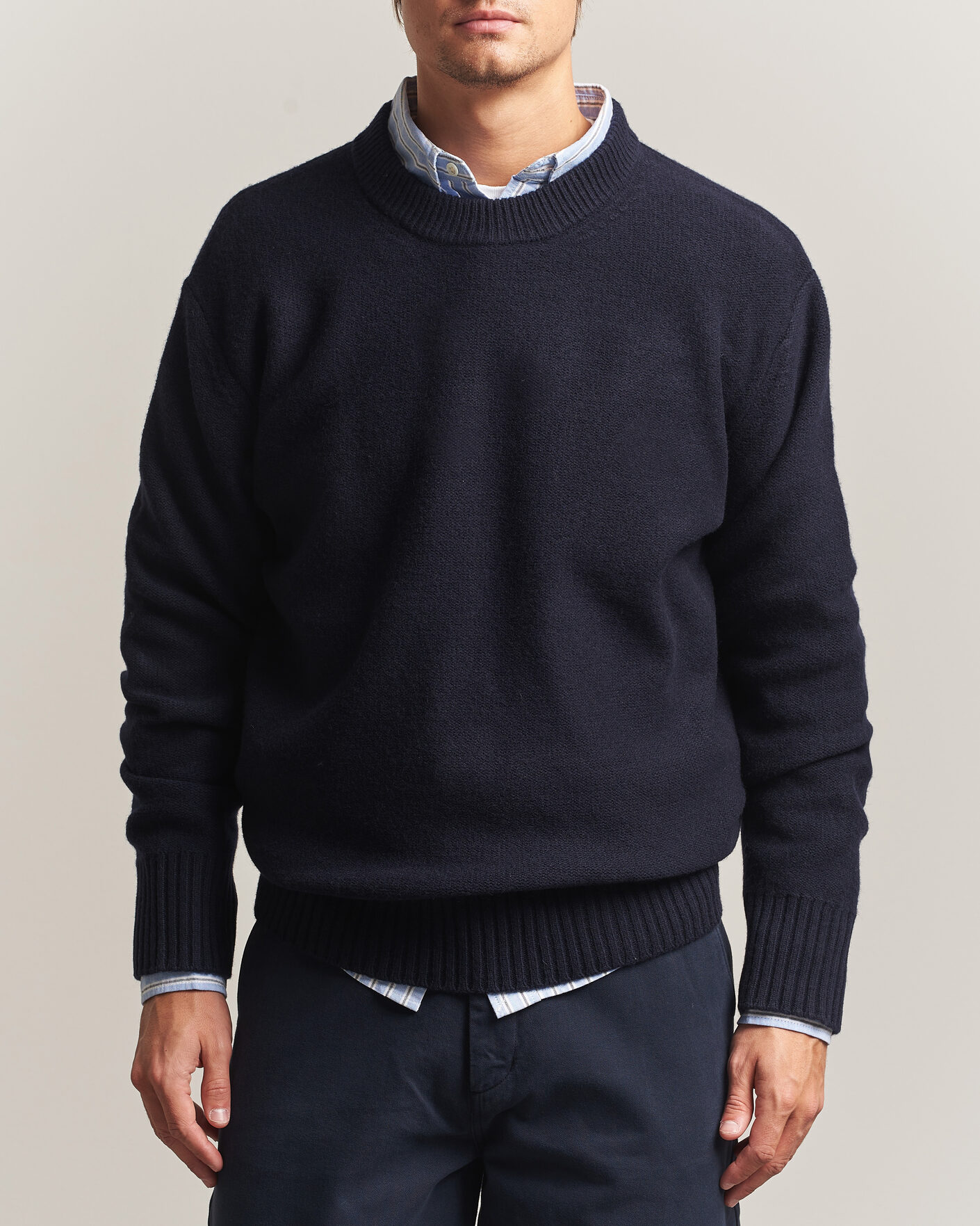 Herre | Gensere | A Day's March | Tietar Boiled Merino Sweater Navy