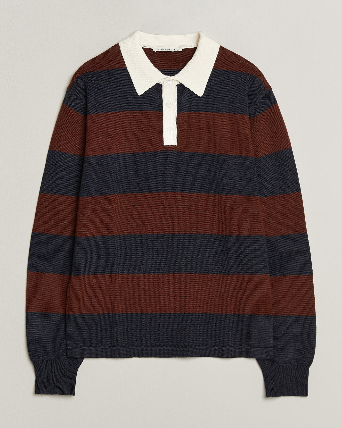 Herre | Gensere | A Day's March | Kenny Striped Merino Rugby Sweater Rust/Navy