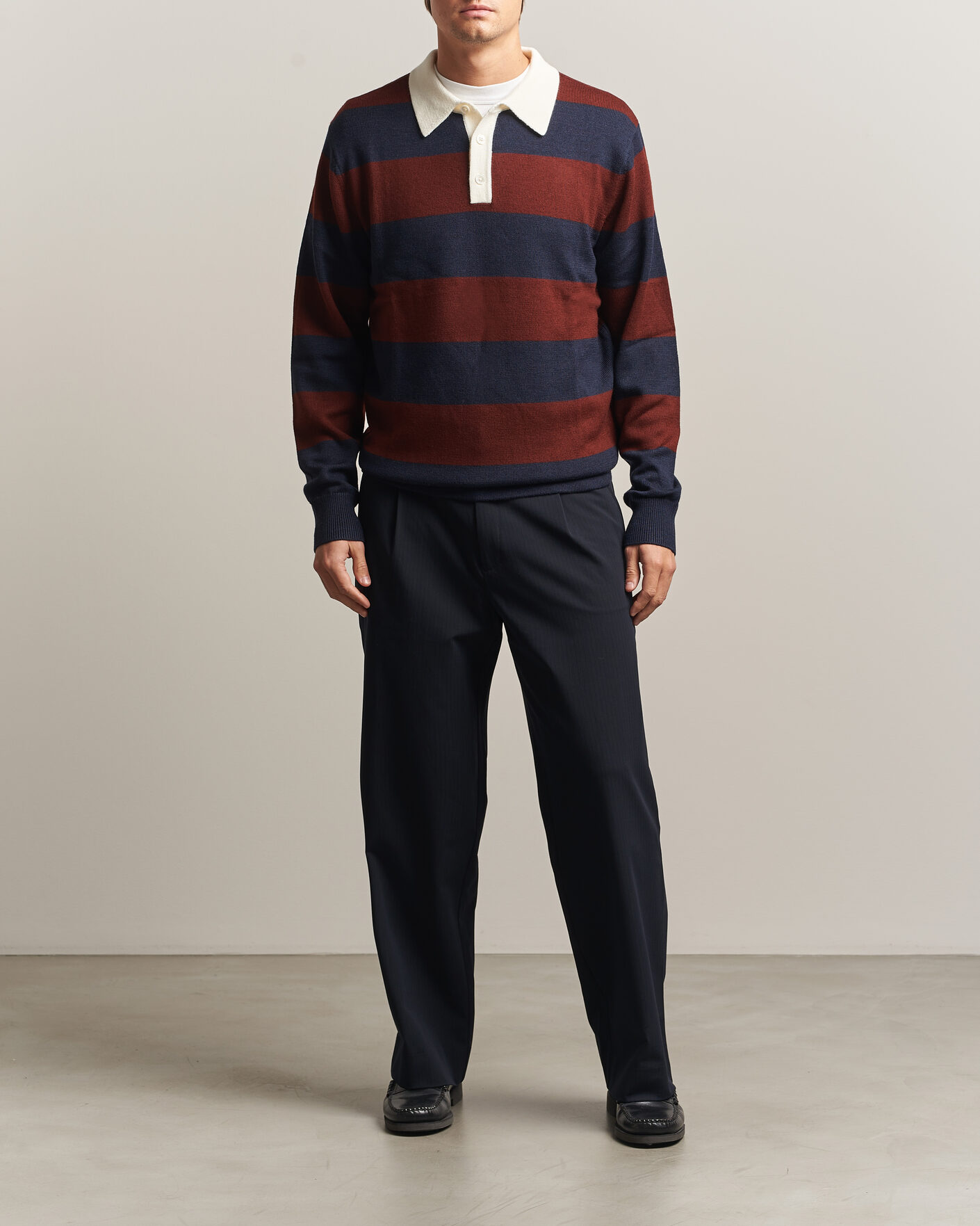 Herre | Gensere | A Day's March | Kenny Striped Merino Rugby Sweater Rust/Navy
