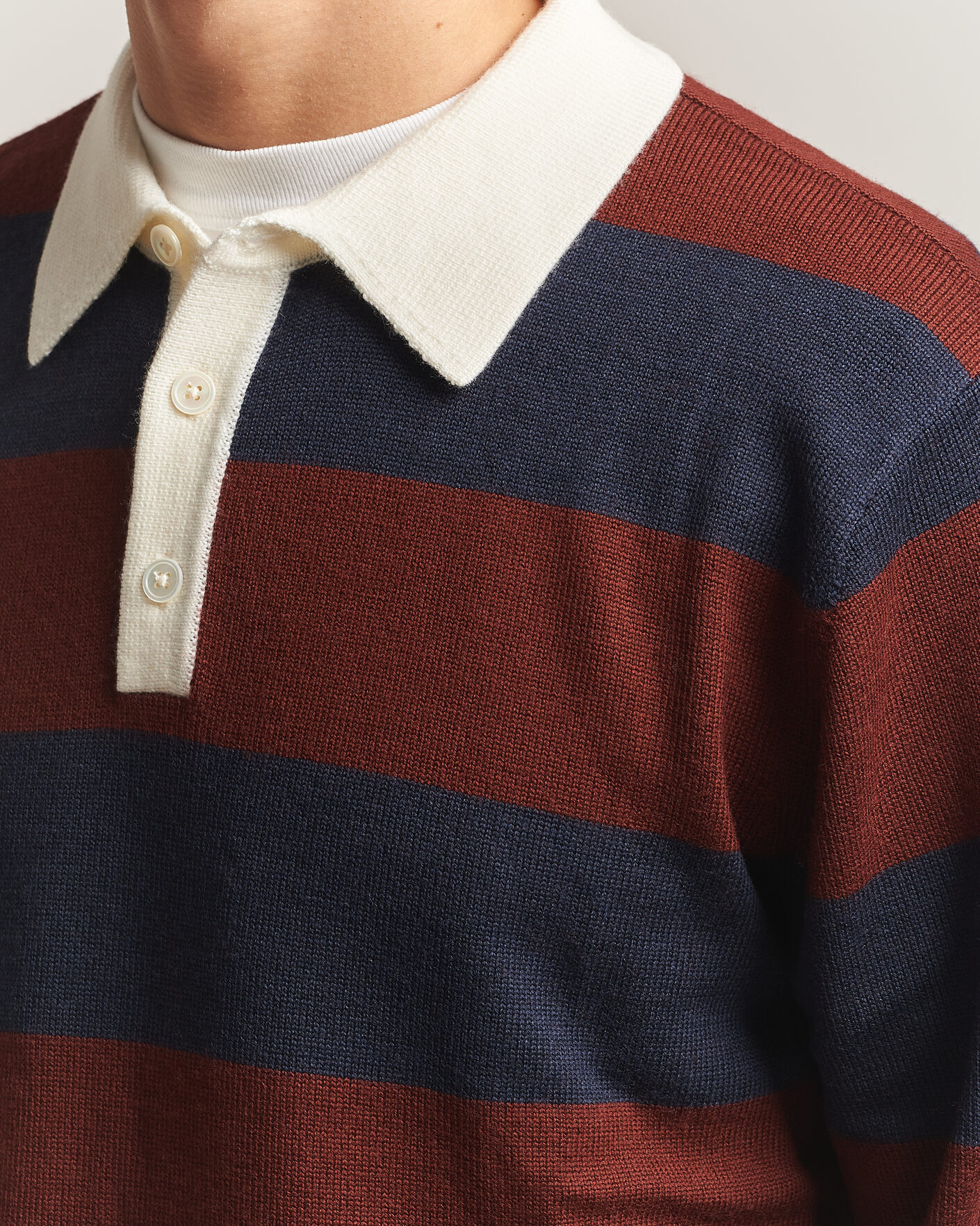 Herre | Gensere | A Day's March | Kenny Striped Merino Rugby Sweater Rust/Navy