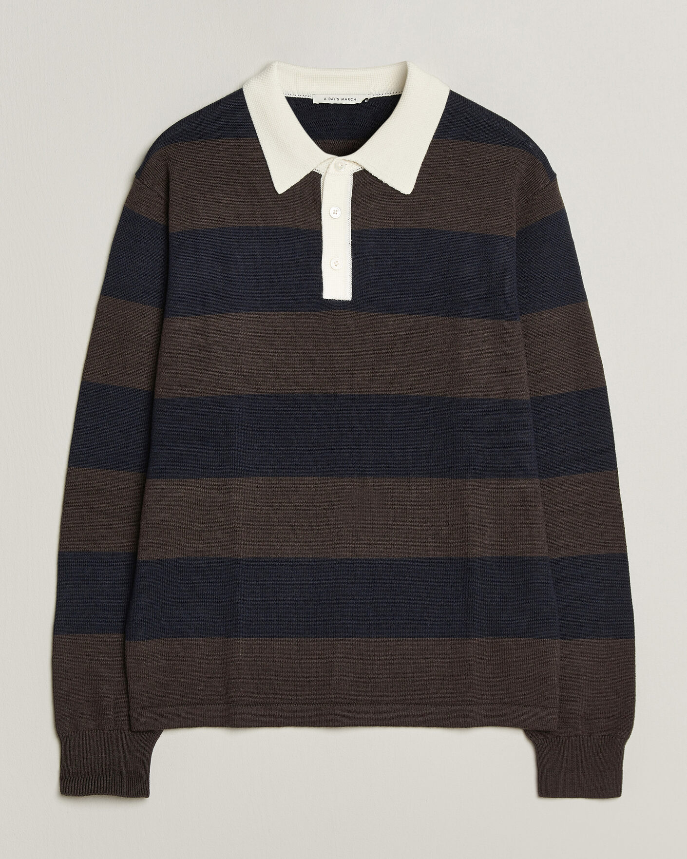 Herre | Gensere | A Day's March | Kenny Striped Merino Rugby Sweater Brown/Navy