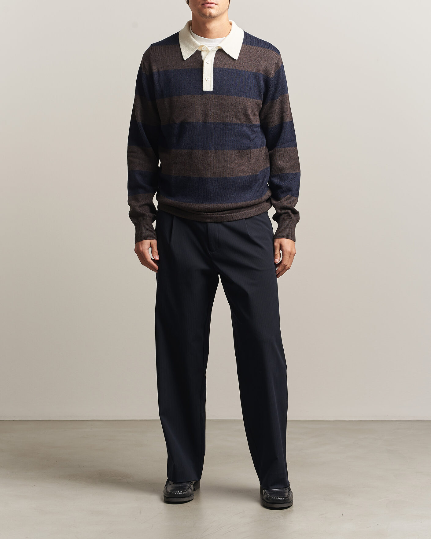 Herre | Gensere | A Day's March | Kenny Striped Merino Rugby Sweater Brown/Navy