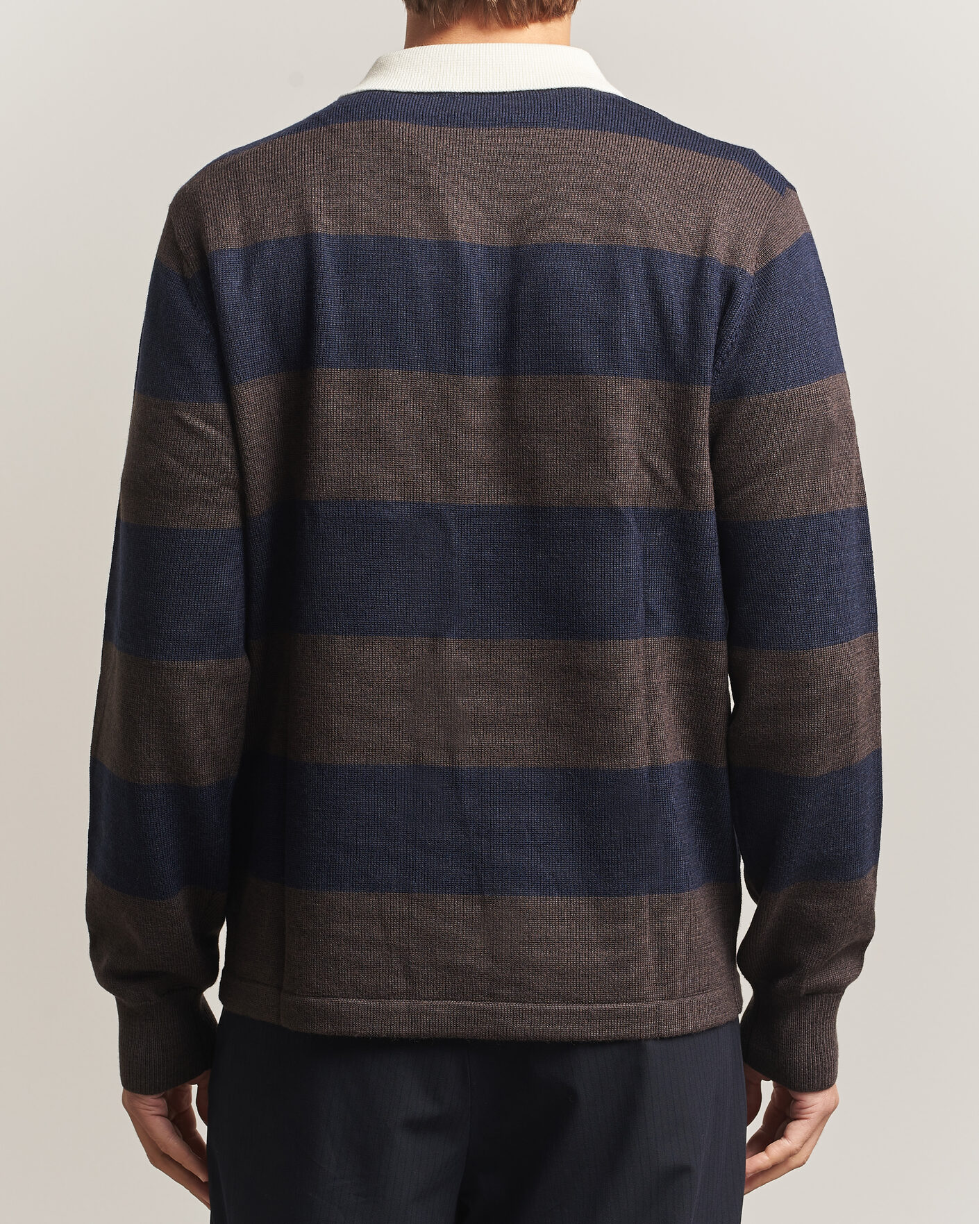 Herre | Gensere | A Day's March | Kenny Striped Merino Rugby Sweater Brown/Navy
