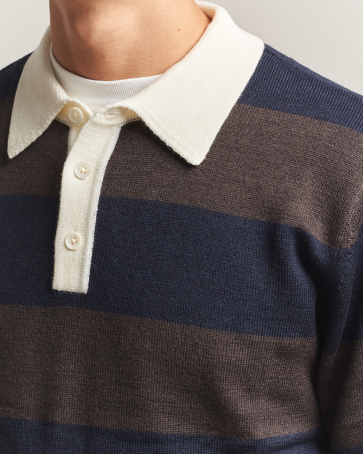 Herre | Gensere | A Day's March | Kenny Striped Merino Rugby Sweater Brown/Navy