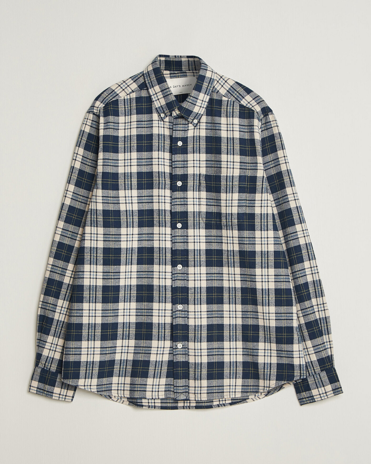 Herre | Skjorter | A Day's March | Classic Checked Flannel Shirt Navy/White