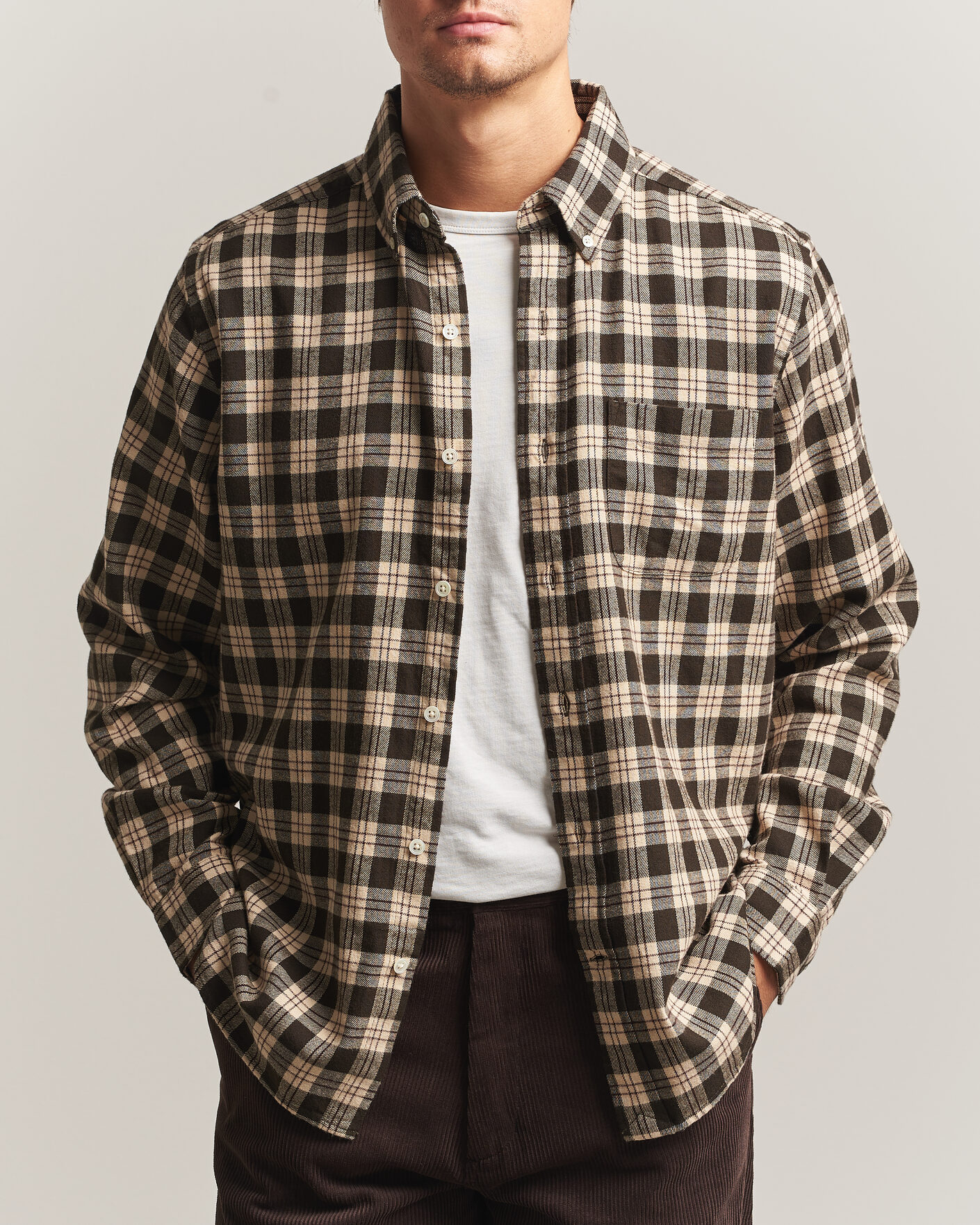 Herre | Skjorter | A Day's March | Classic Checked Flannel Shirt Brown/Sand