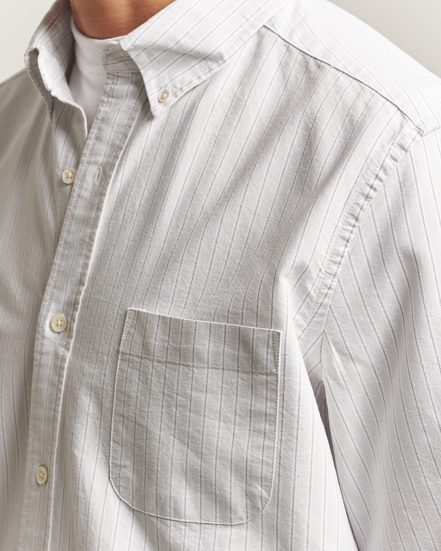 Herre | Skjorter | A Day's March | Classic Flag Striped Oxford Shirt Grey/White