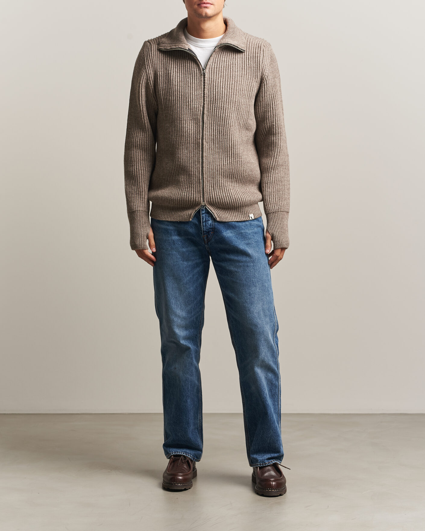 Herre | Gensere | Peregrine | Fisherman Merino Zip Cardigan Light Brown