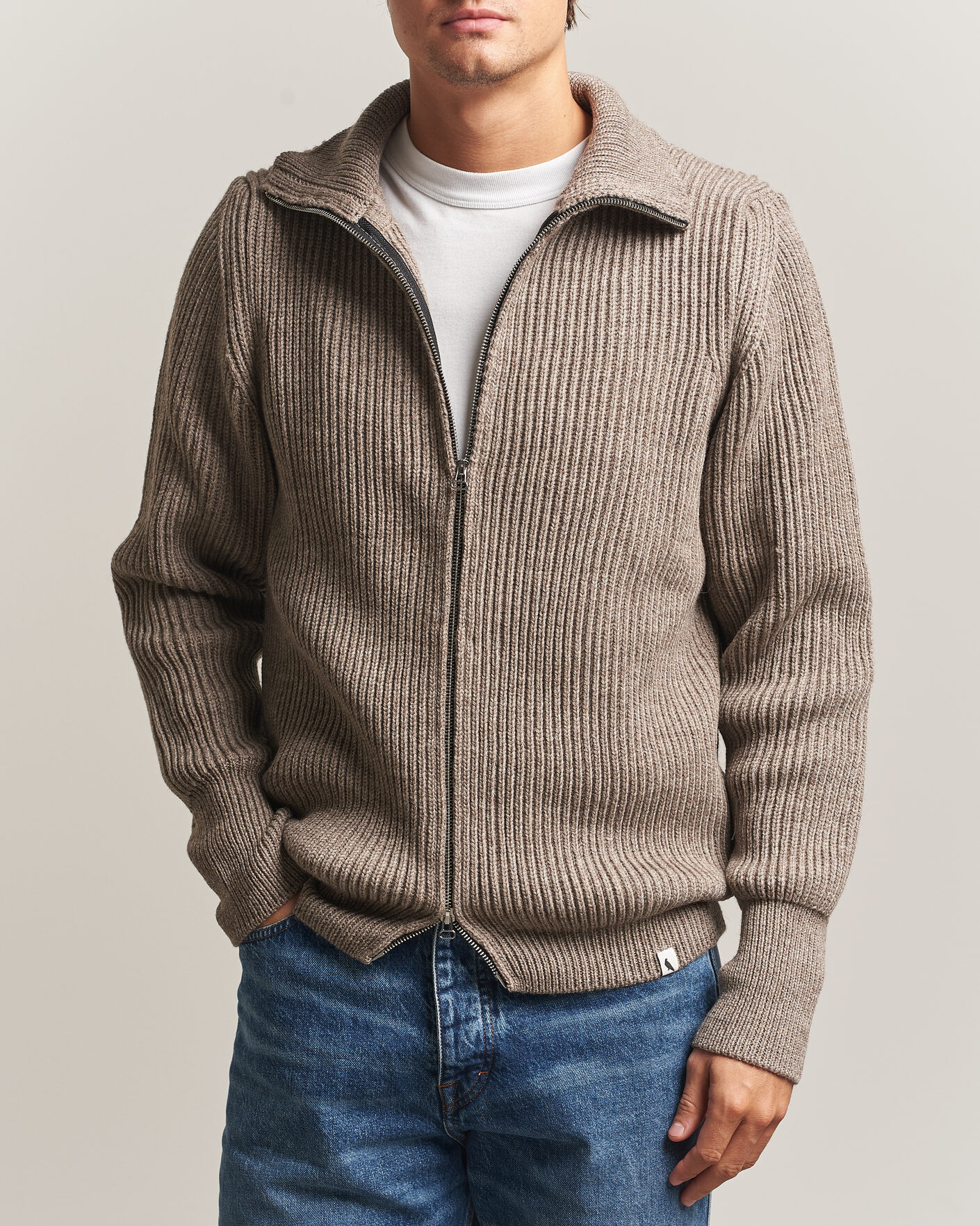 Herre | Gensere | Peregrine | Fisherman Merino Zip Cardigan Light Brown