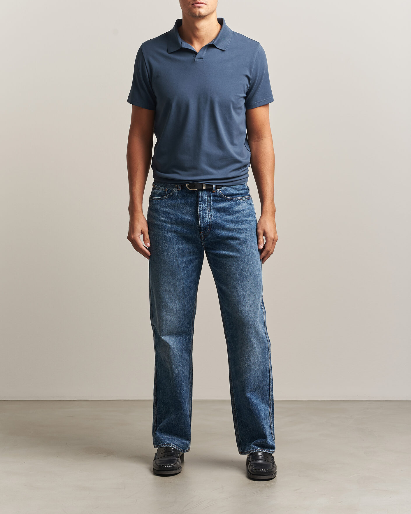 Herre | Pikéer | Filippa K | Soft Lycra Polo T-Shirt Stone Blue