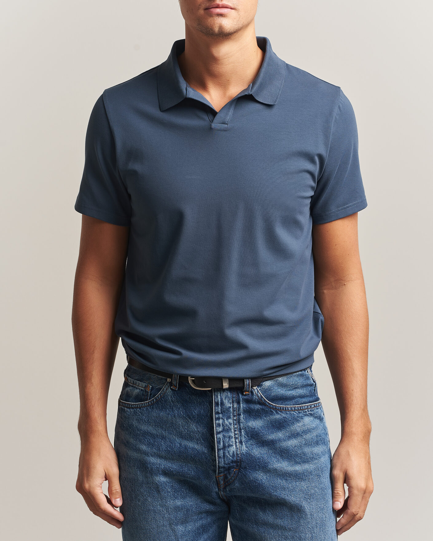Herre | Pikéer | Filippa K | Soft Lycra Polo T-Shirt Stone Blue