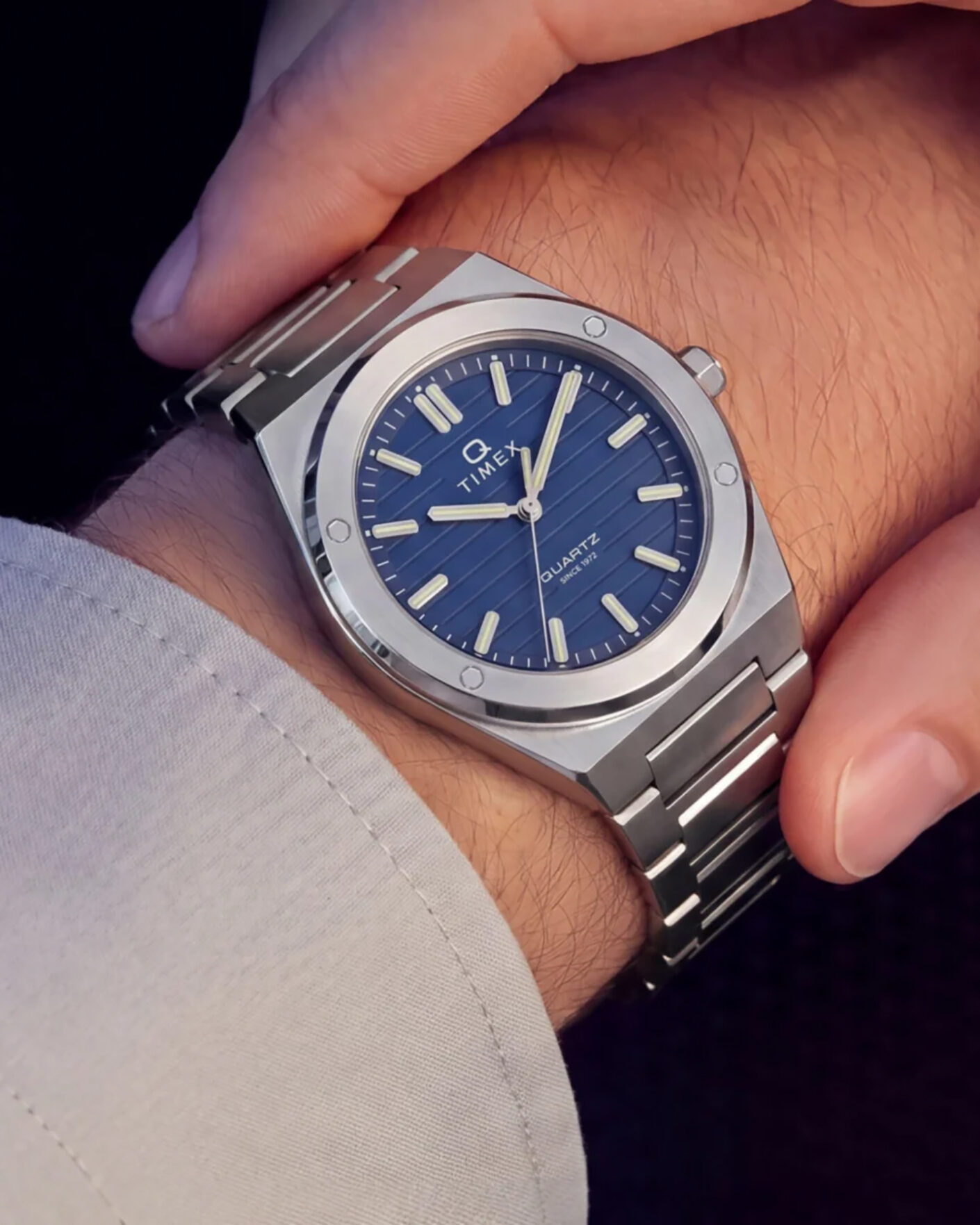 Herre | Timex Q Marbella Quartz Stainless Steel 40,5mm Blue Dial | Timex | Q Marbella Quartz Stainless Steel 40,5mm Blue Dial