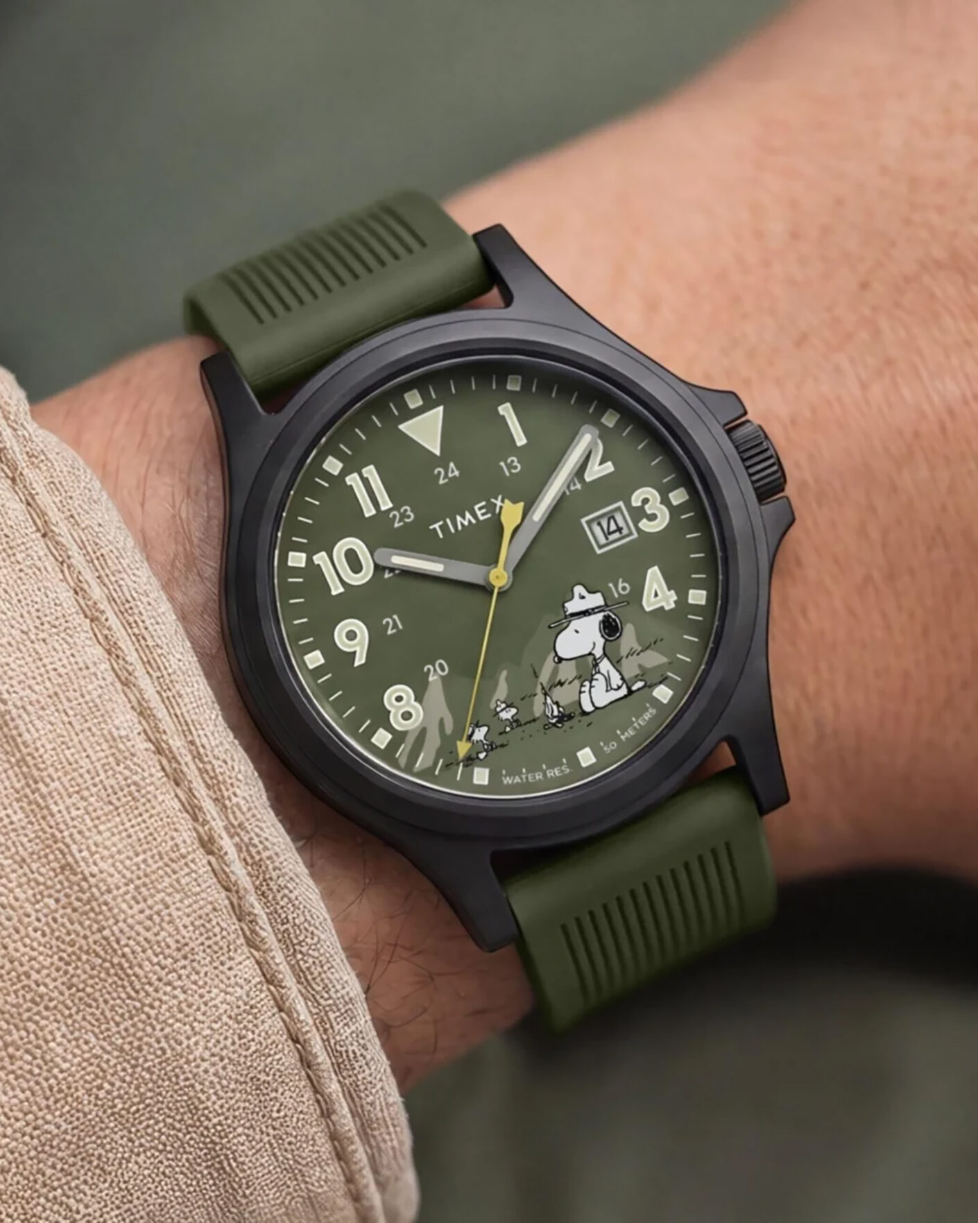 Herre | Timex Peanuts x Timex Expedition Acadia 40mm Green Dial | Timex | Peanuts x Expedition Acadia 40mm Green Dial