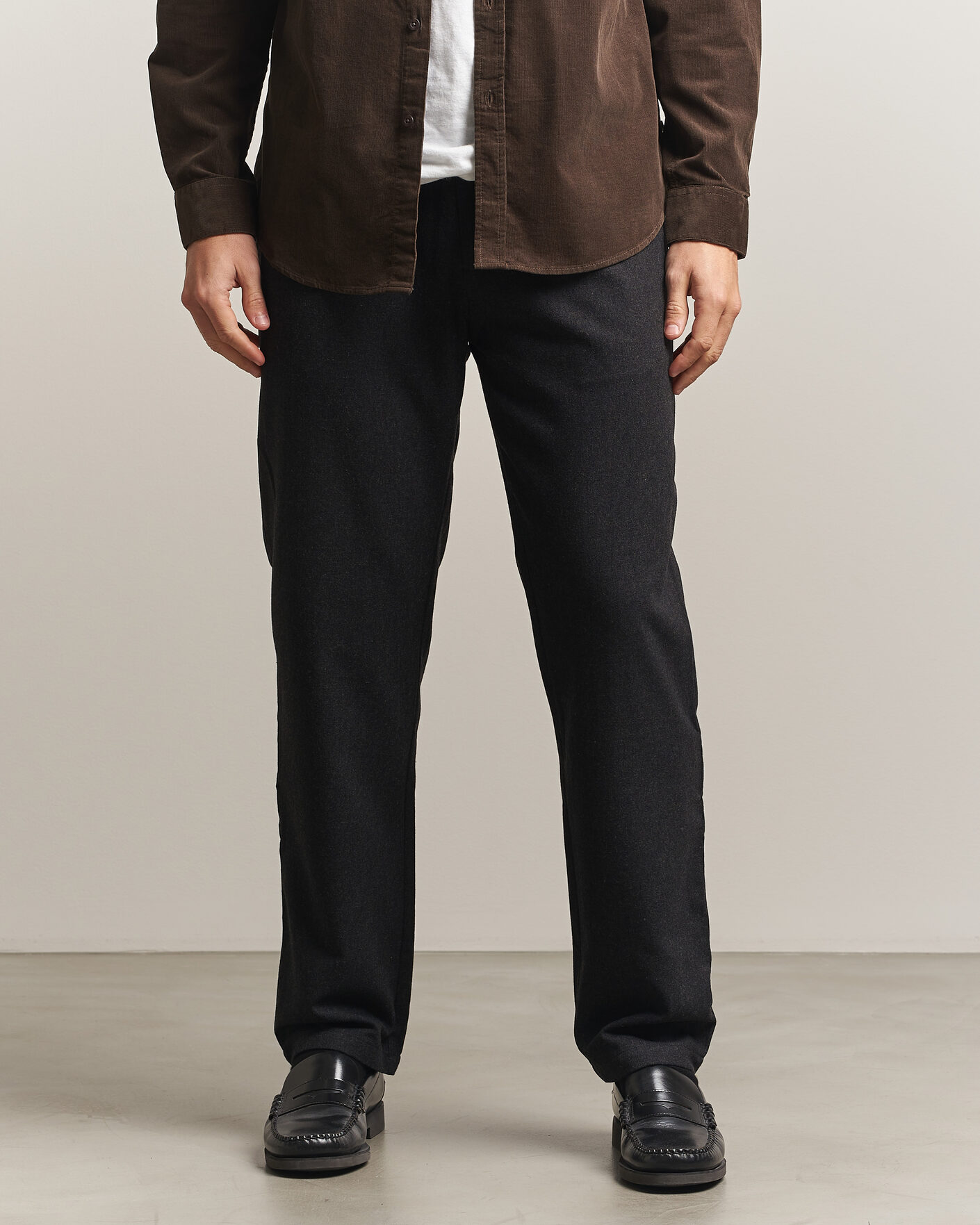 Herre | Bukser | Samsøe Samsøe | Bertil Flannel Drawstring Trousers Black Melange