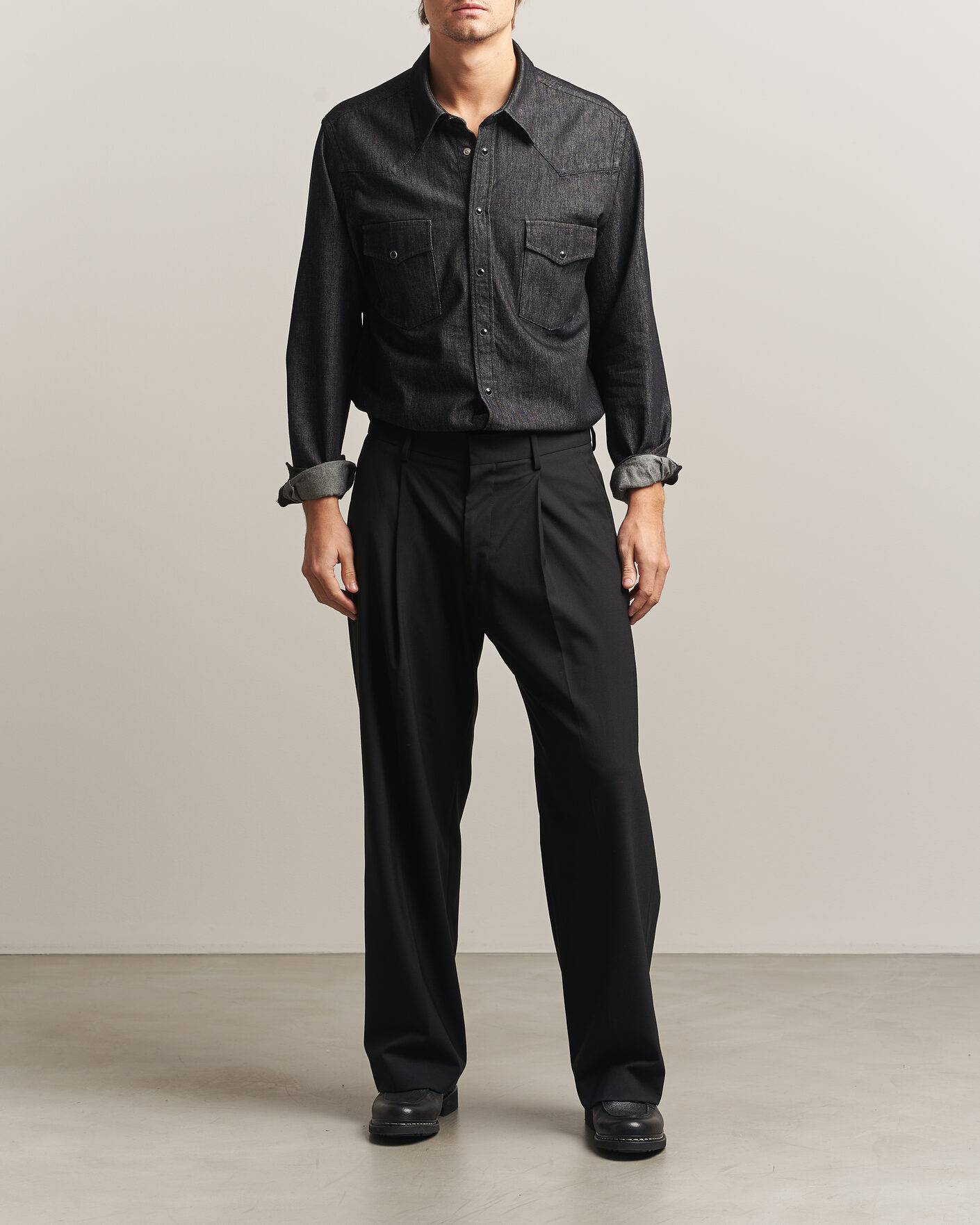Herre | Skjorter | Oscar Jacobson | Straight Fit Western Shirt Dark Grey
