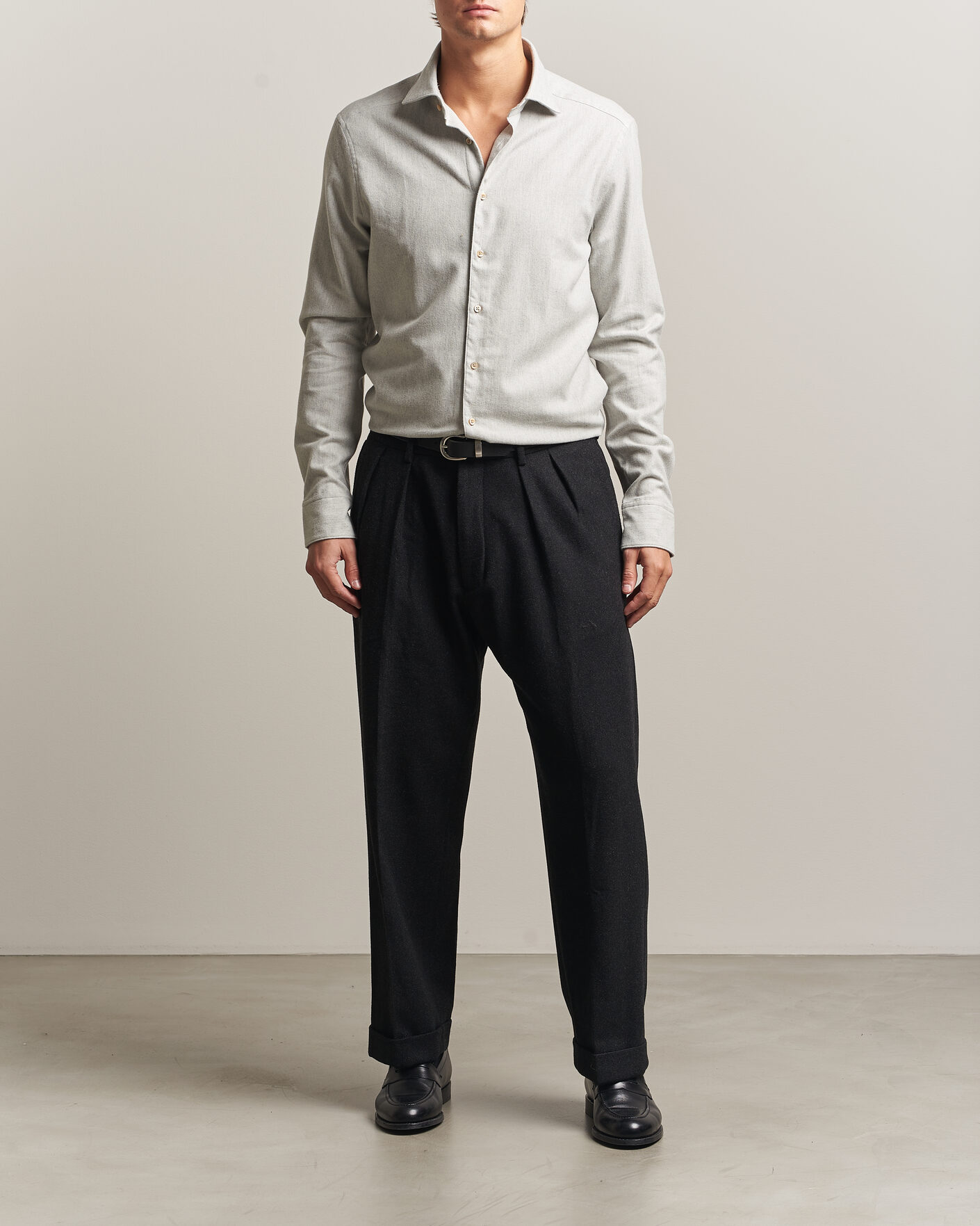 Herre | Skjorter | Stenströms | Slimline Flannel Shirt Light Grey