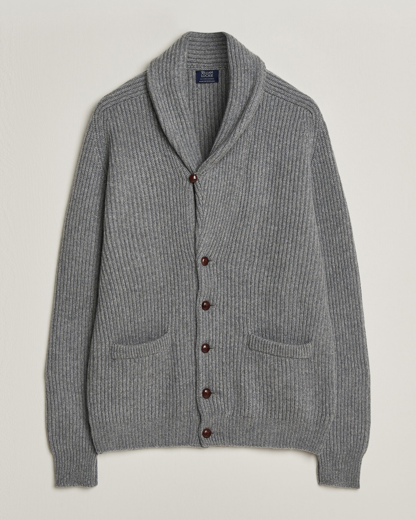 Herre | Gensere | William Lockie | Windsor Cashmere Shawl Cardigan Flannel Grey