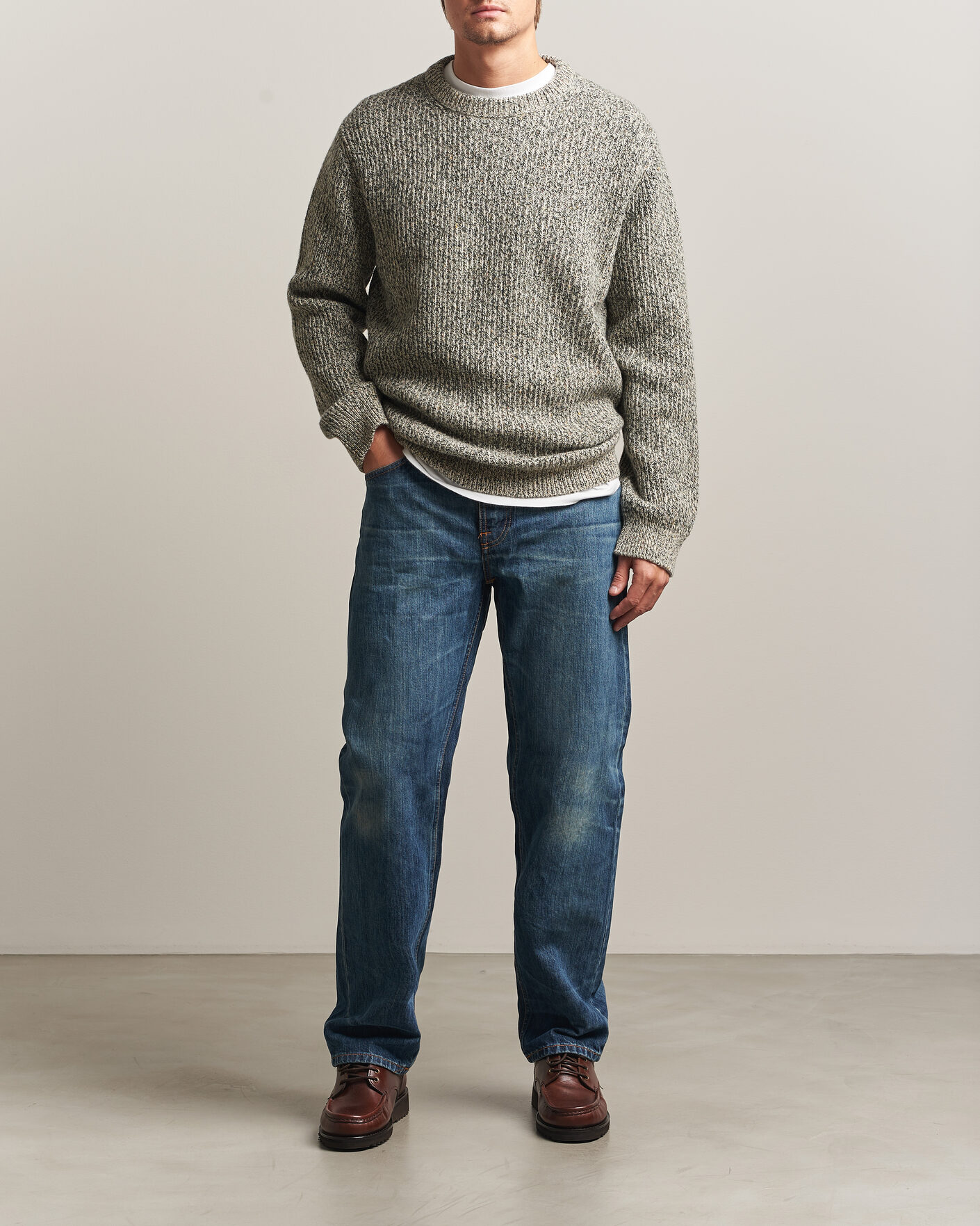 Herre | Gensere | Nudie Jeans | August Wool Rib Knitted Sweater Green Melange
