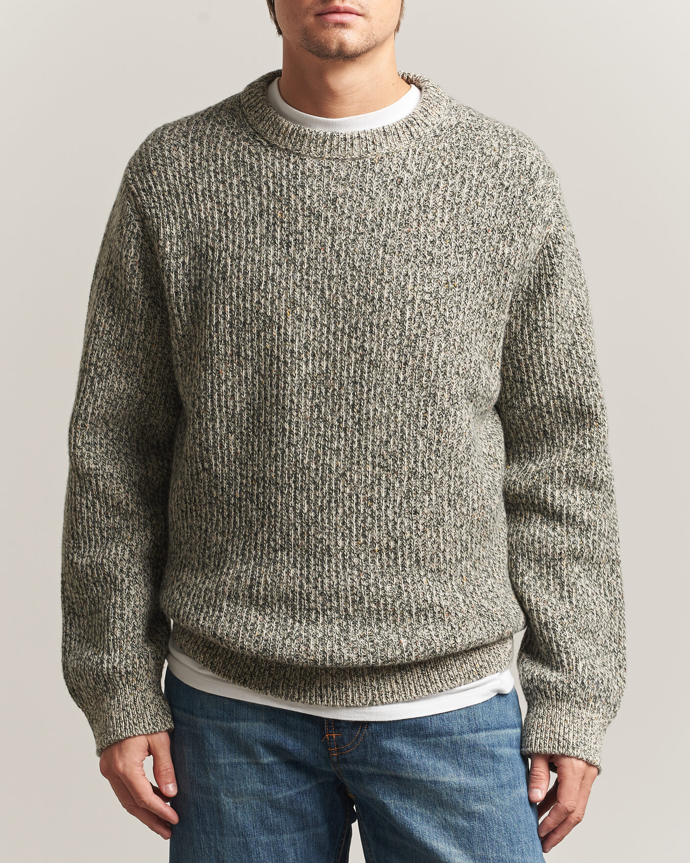 Herre | Gensere | Nudie Jeans | August Wool Rib Knitted Sweater Green Melange