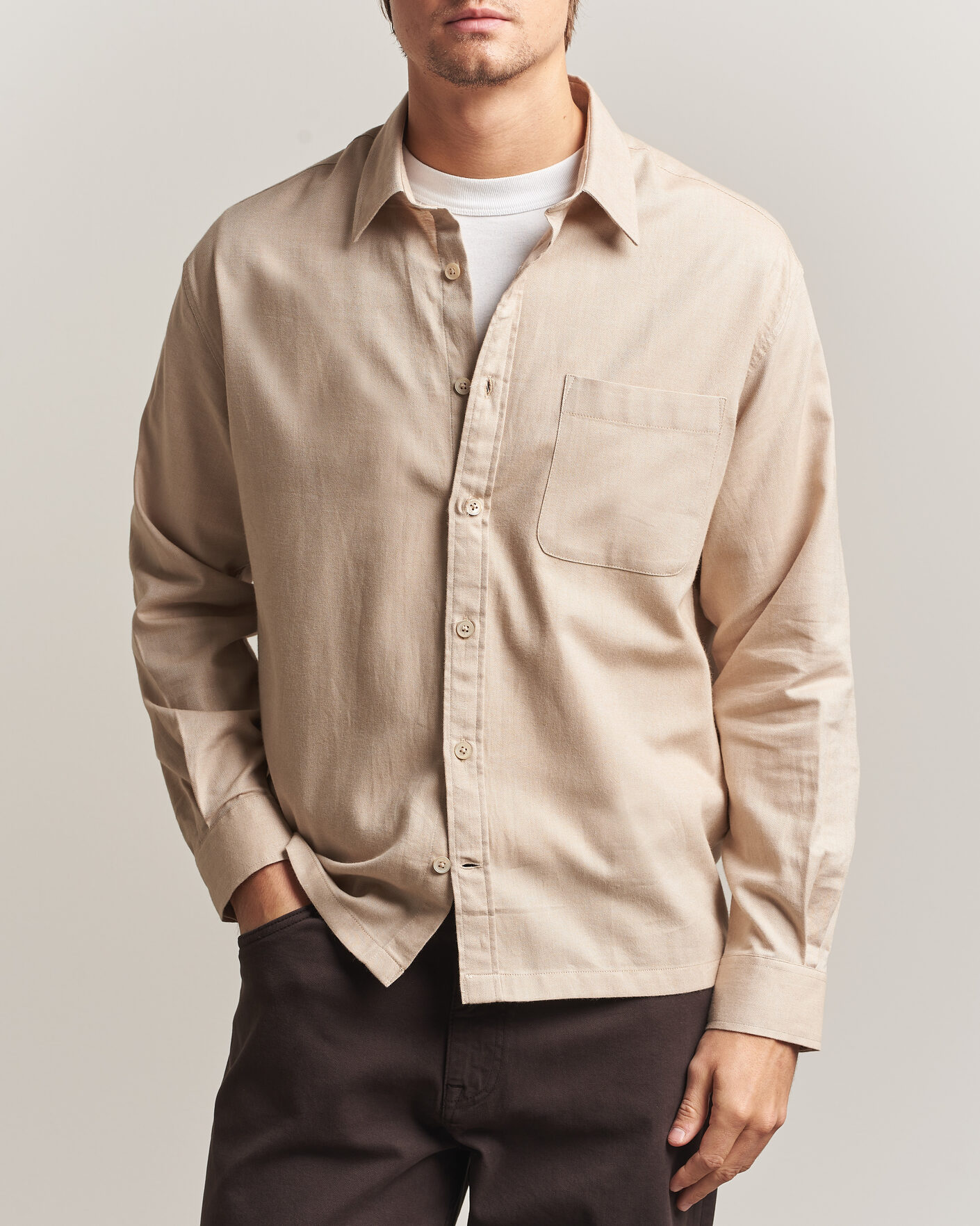 Herre | Skjorter | NN07 | Deon Brushed Light Flannel Shirt Desert Khaki
