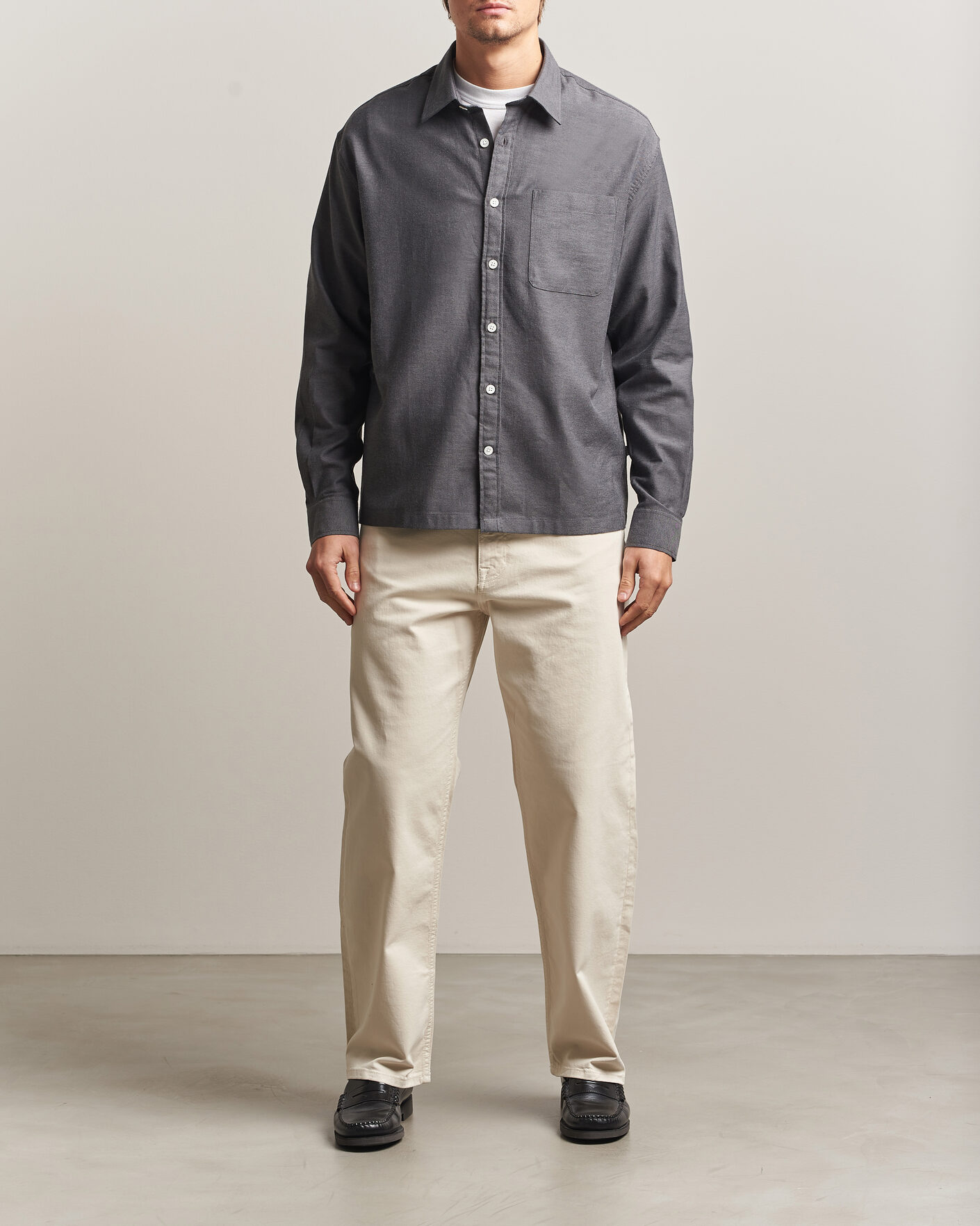 Herre | Skjorter | NN07 | Deon Brushed Light Flannel Shirt Dark Grey
