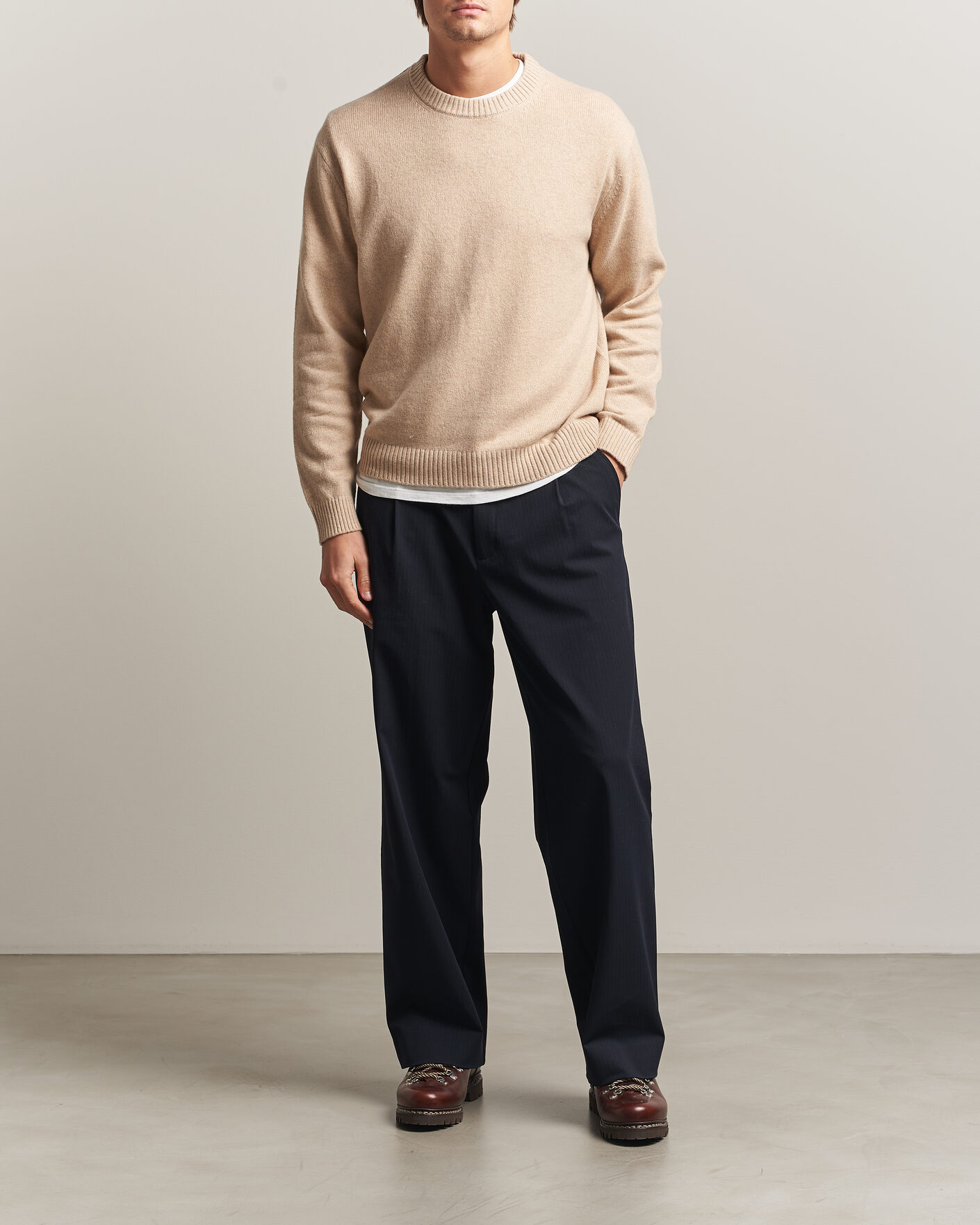 Herre | Gensere | NN07 | Russel Wool/Cotton Knitted Sweater Ecru