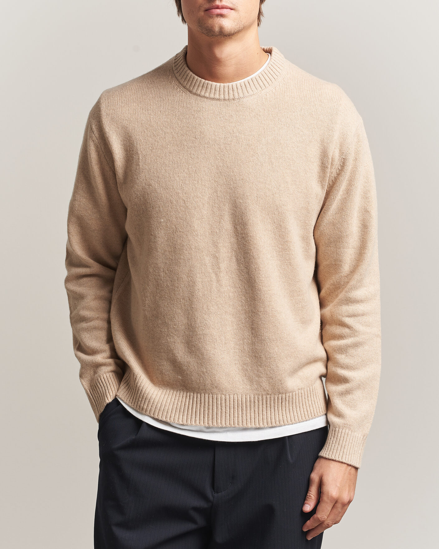Herre | Gensere | NN07 | Russel Wool/Cotton Knitted Sweater Ecru