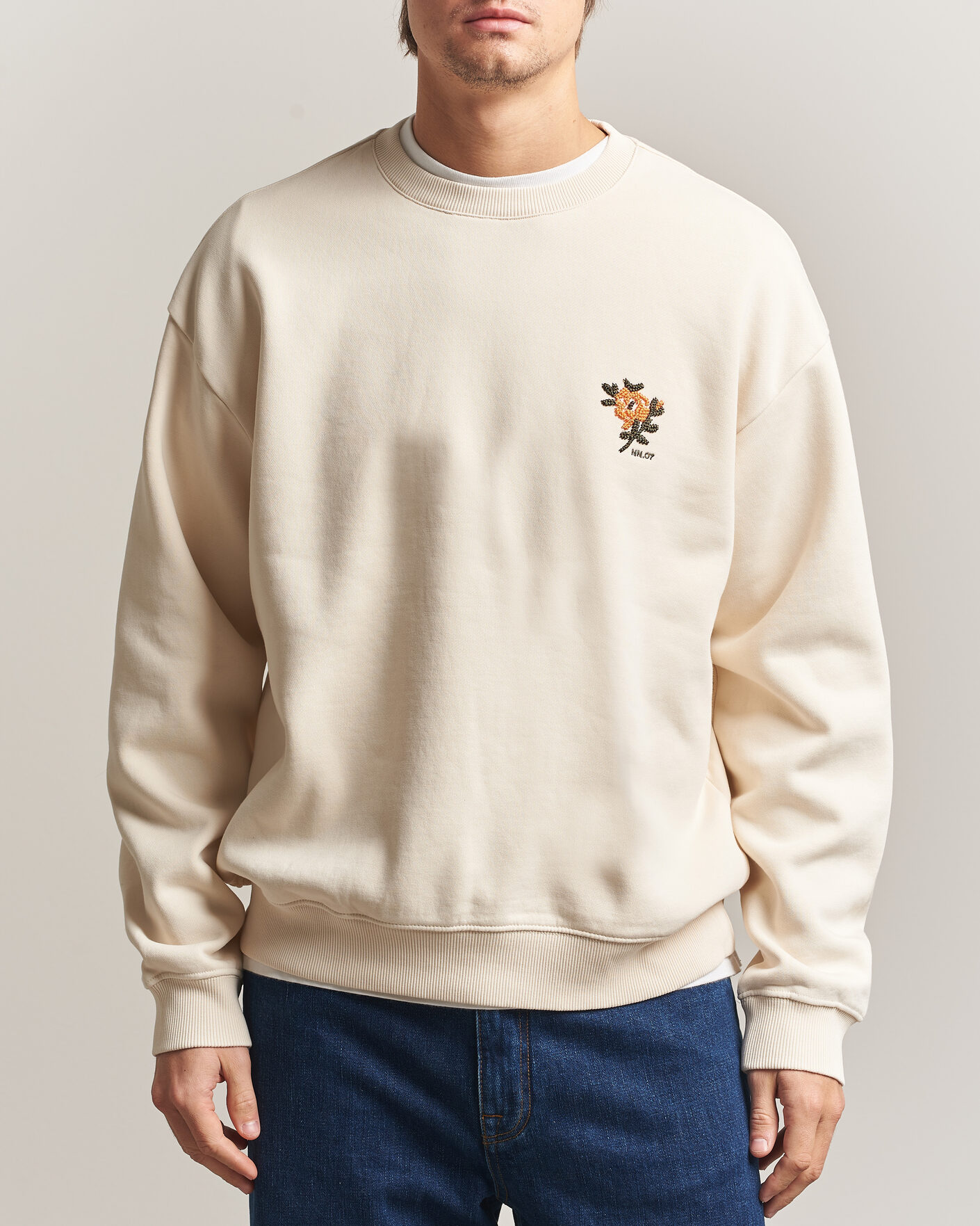 Herre | Gensere | NN07 | David Embroidered Sweatshirt Ivory
