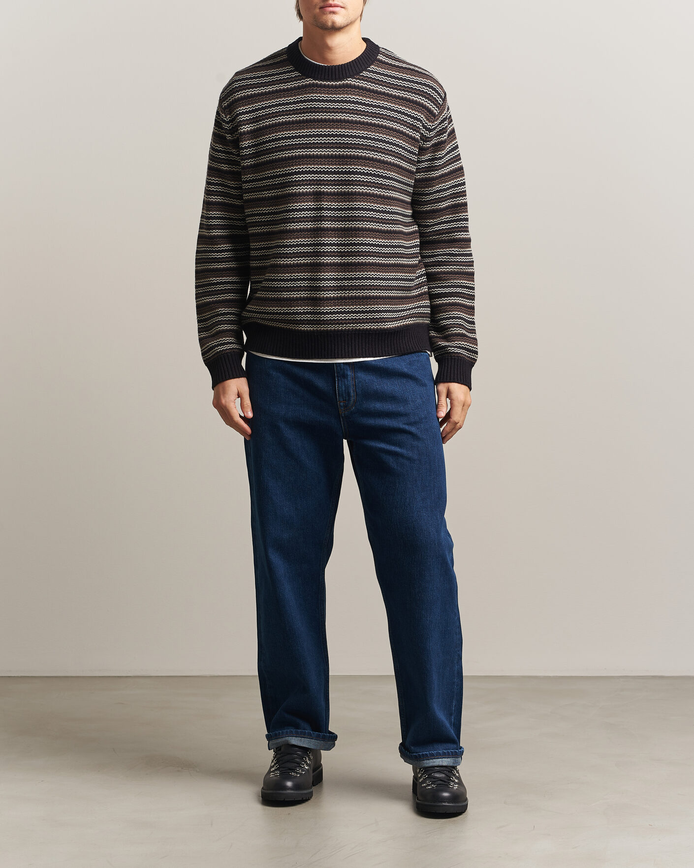 Herre | Gensere | NN07 | Russel Wool/Cotton Striped Sweater Black Multi