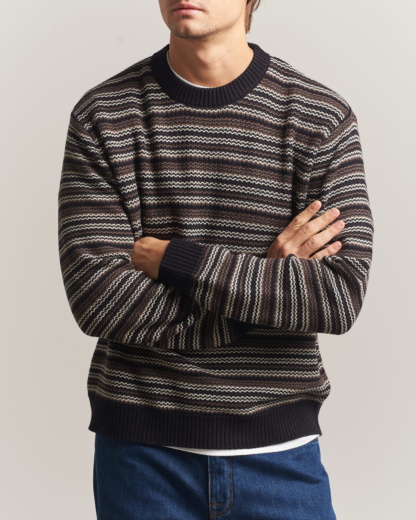 Herre | Gensere | NN07 | Russel Wool/Cotton Striped Sweater Black Multi