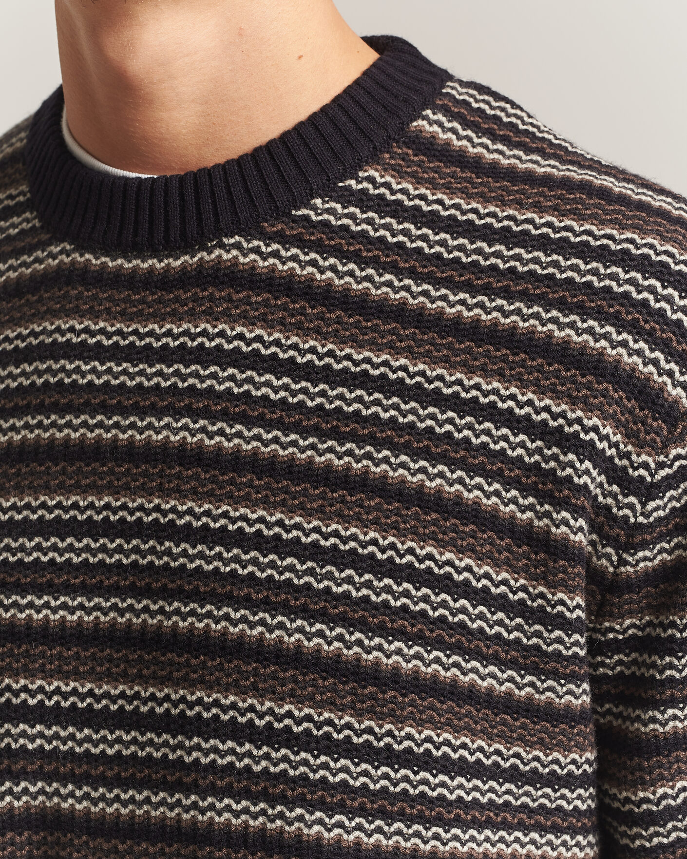 Herre | Gensere | NN07 | Russel Wool/Cotton Striped Sweater Black Multi