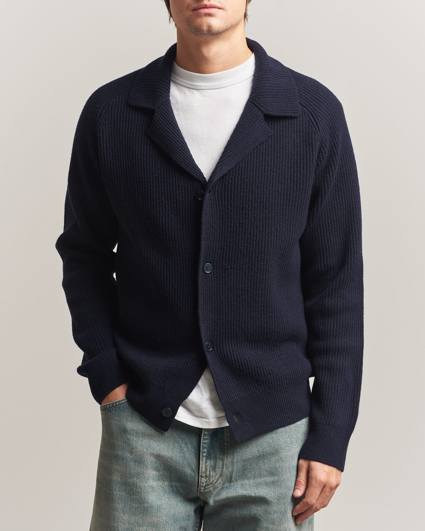 Herre | Gensere | NN07 | Shane Wool Knitted Cardigan Navy Blue