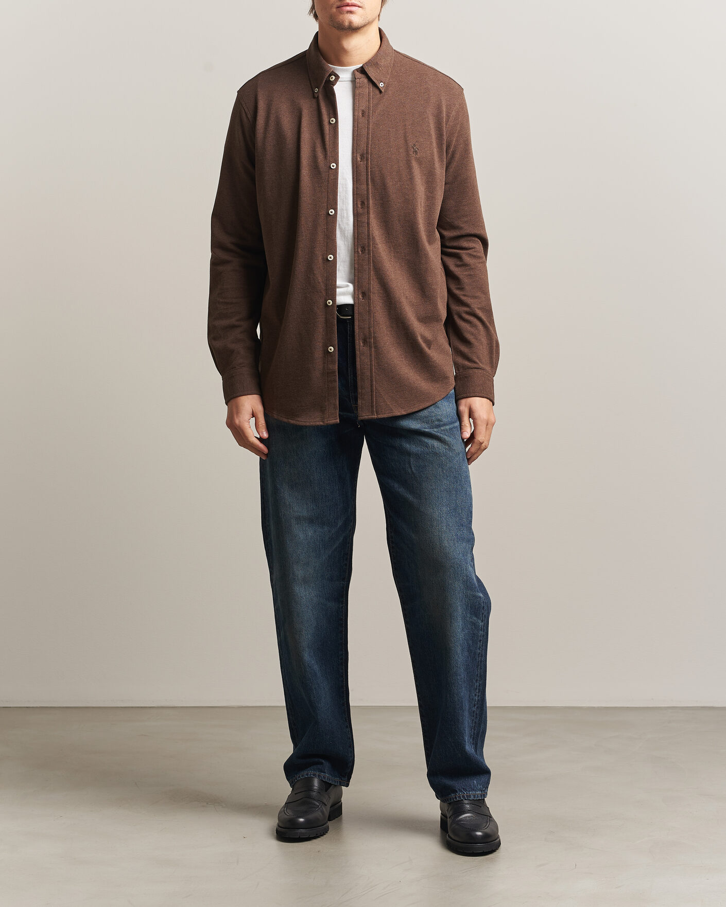Herre | Pikéer | Polo Ralph Lauren | Featherweight Mesh Shirt Nutmeg Brown Heather