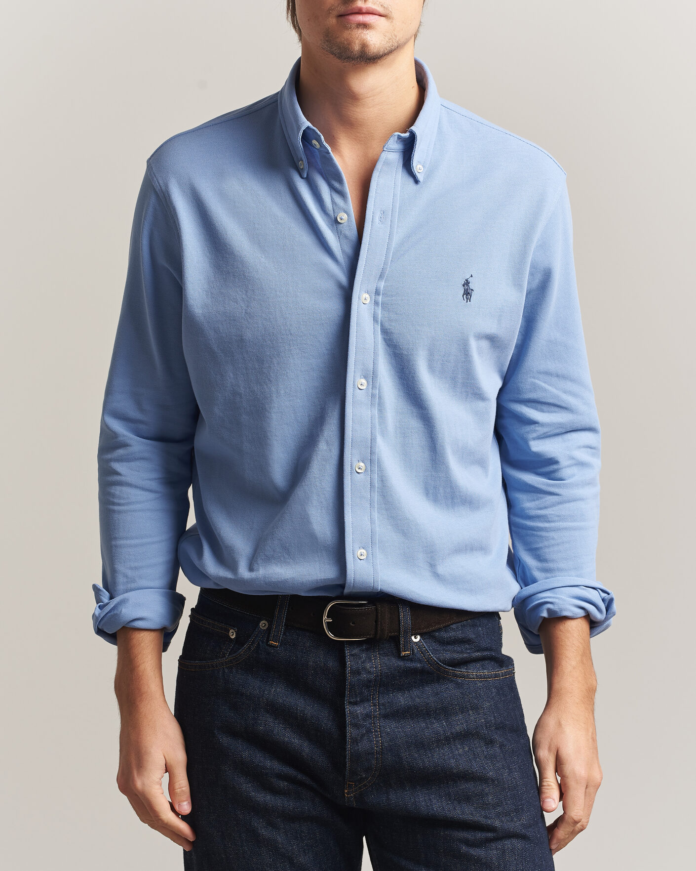 Herre | Pikéer | Polo Ralph Lauren | Featherweight Mesh Shirt Dress Shirt Blue