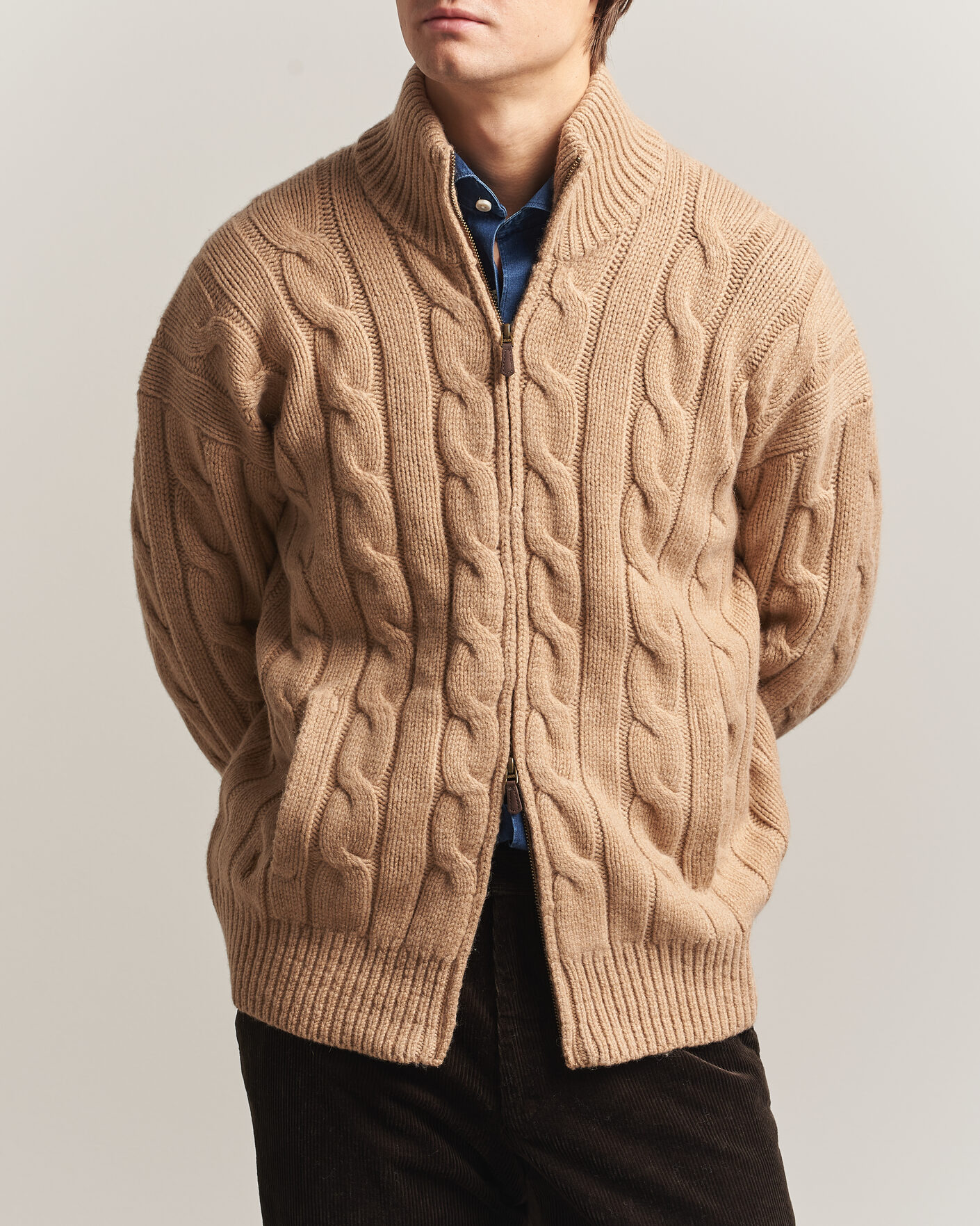 Herre | Gensere | Polo Ralph Lauren | Wool/Alpaca Cable Full-Zip Camel Melange