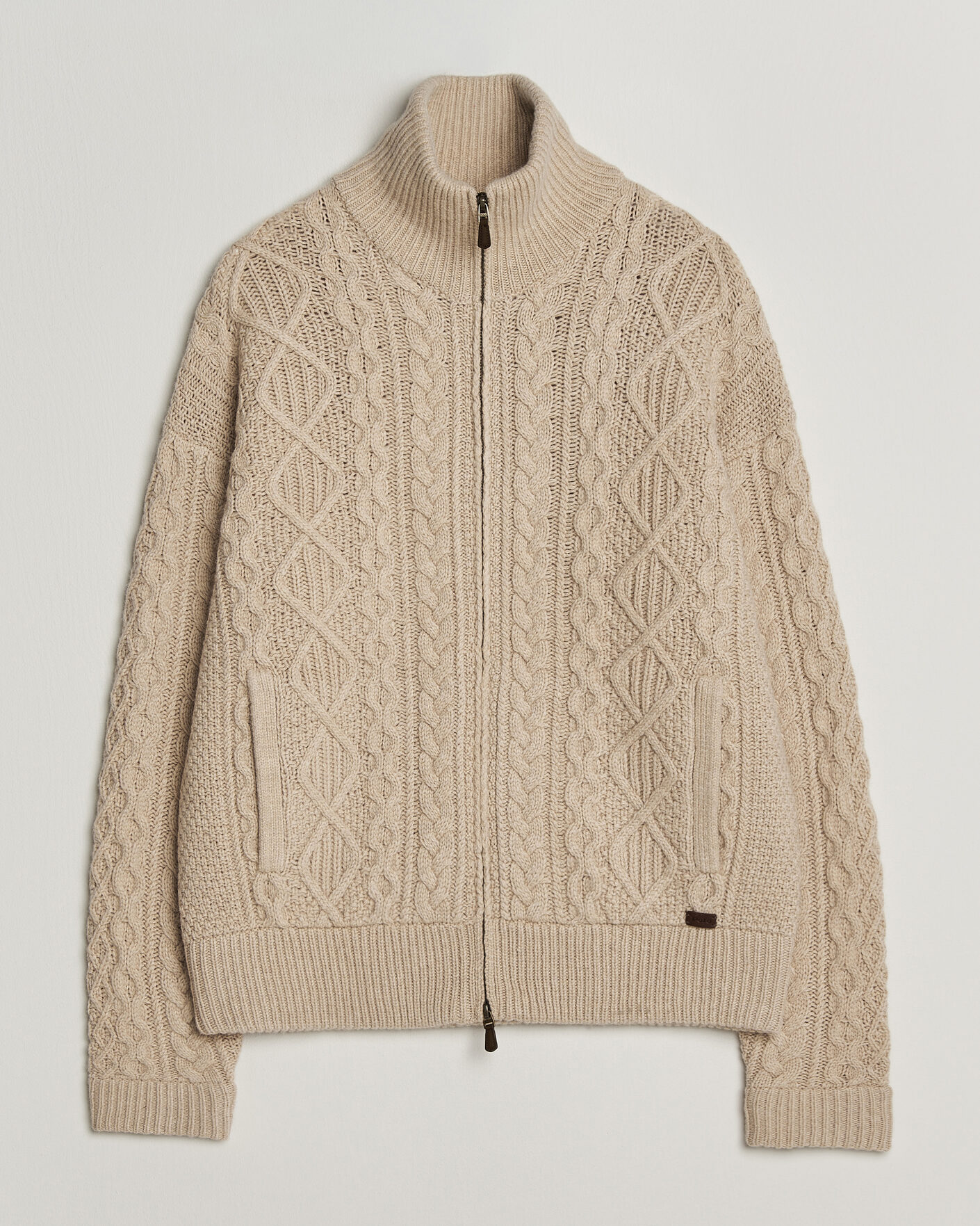 Herre | Gensere | Polo Ralph Lauren | Wool/Alpaca Aran Full-Zip Jicama Brown Heather