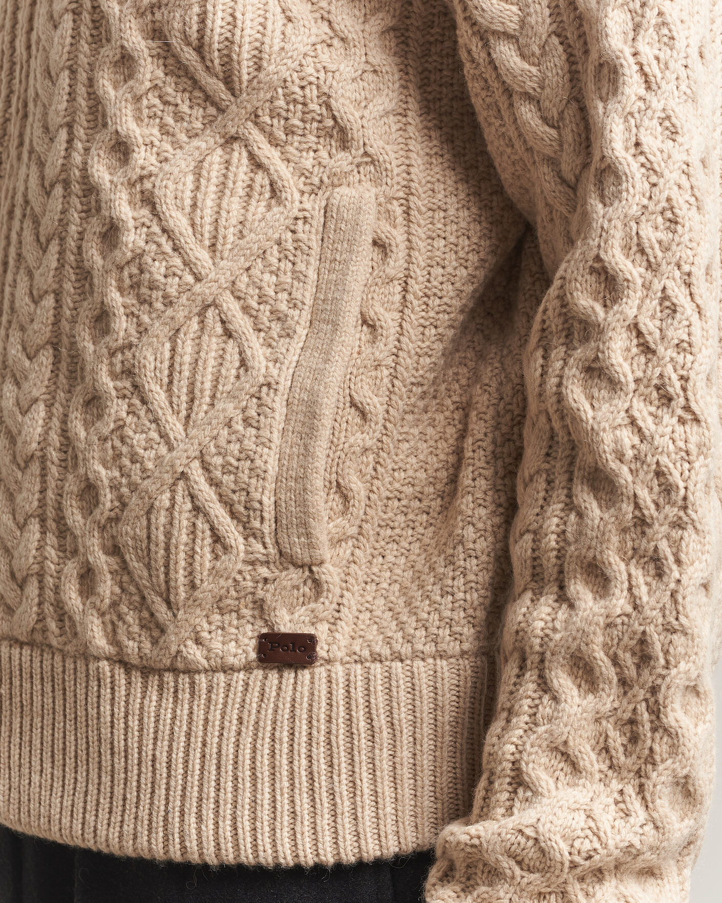 Herre | Gensere | Polo Ralph Lauren | Wool/Alpaca Aran Full-Zip Jicama Brown Heather