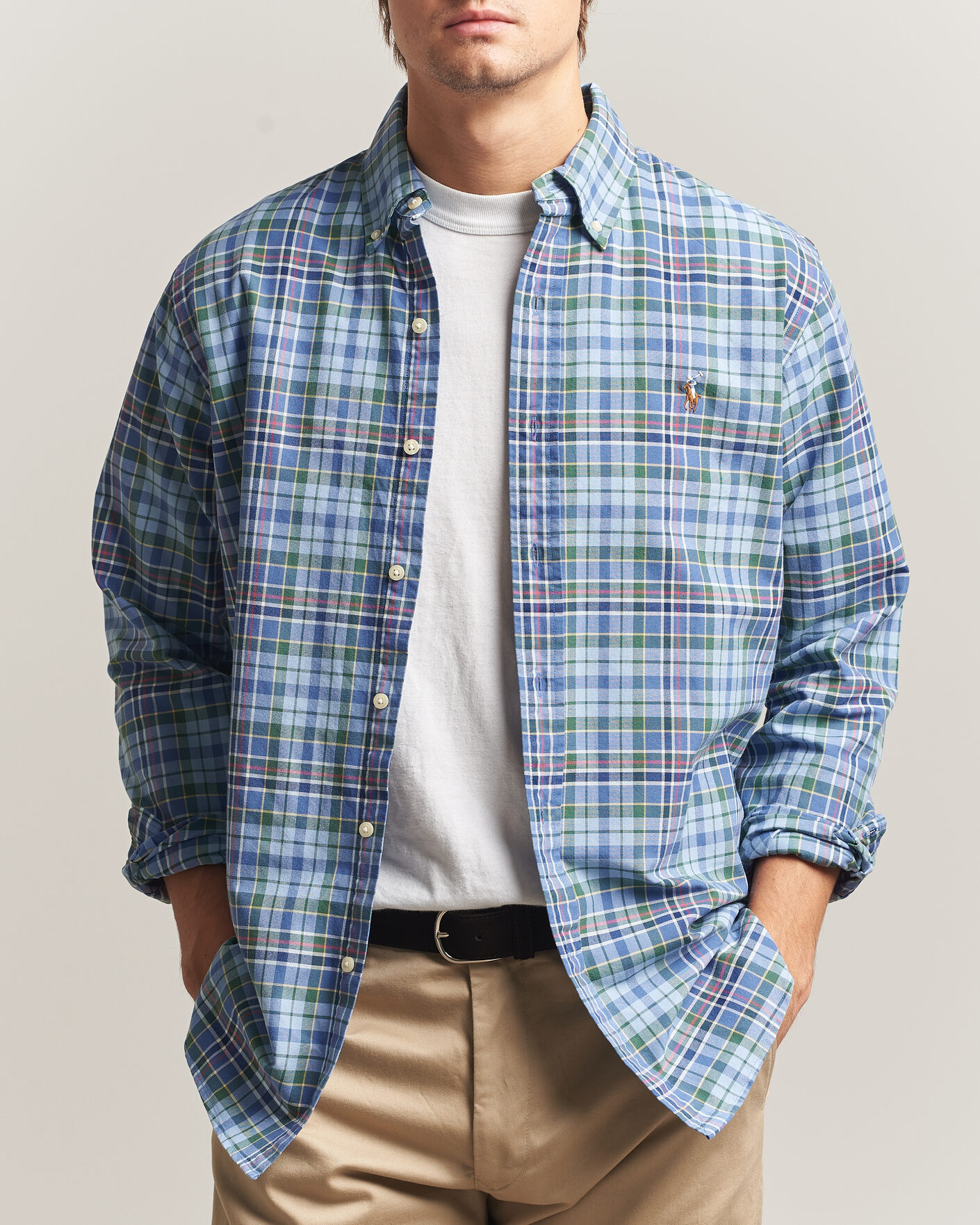 Herre | Skjorter | Polo Ralph Lauren | Custom Slim Fit Check Oxford Shirt Blue Dusty/Green