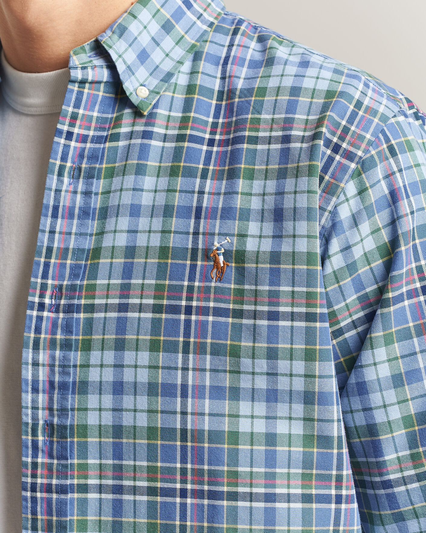 Herre | Skjorter | Polo Ralph Lauren | Custom Slim Fit Check Oxford Shirt Blue Dusty/Green