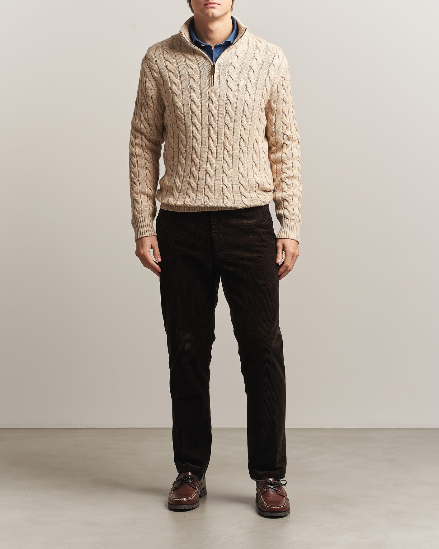 Herre | Gensere | Polo Ralph Lauren | Cotton Cable Half Zip Brown Heather