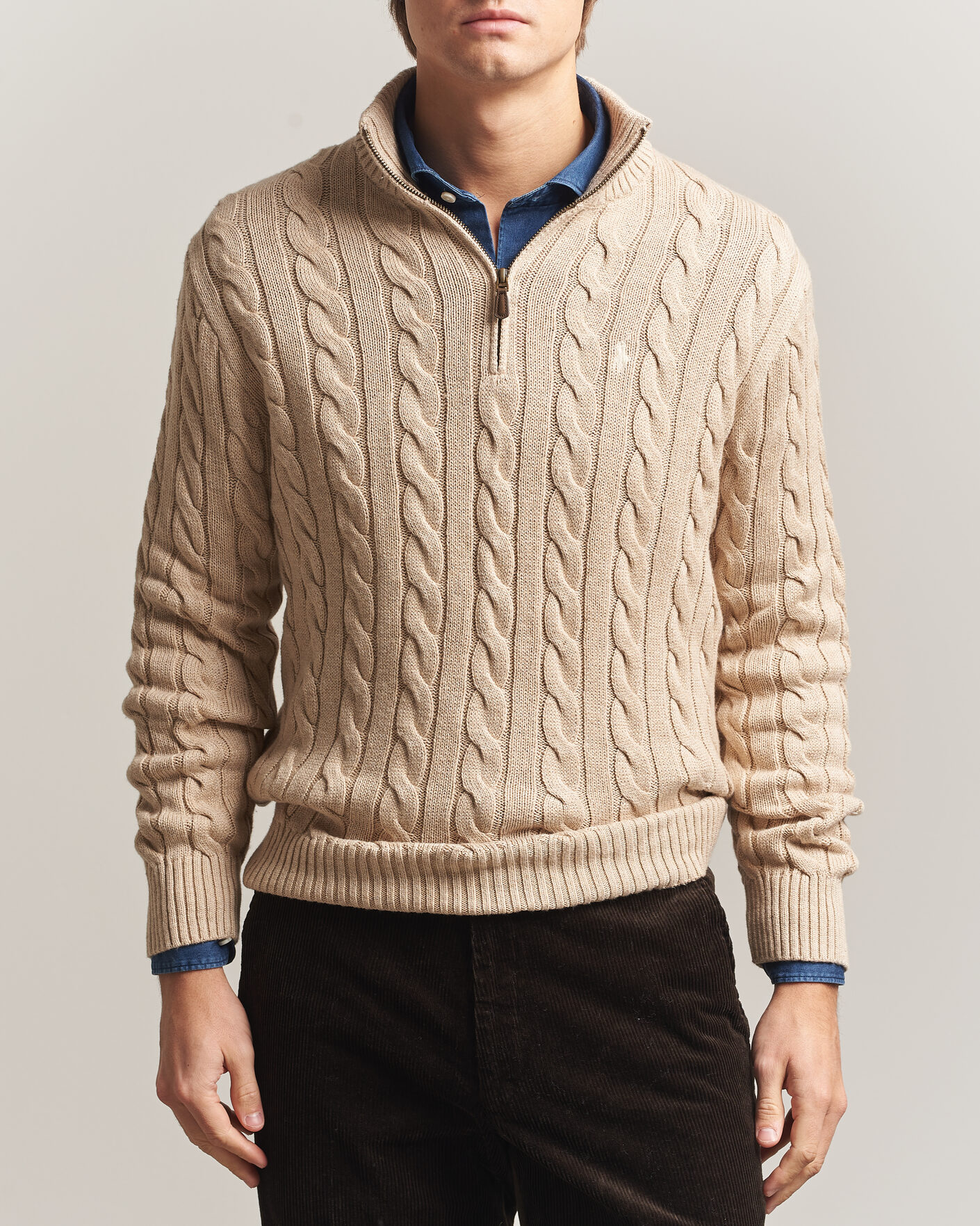 Herre | Gensere | Polo Ralph Lauren | Cotton Cable Half Zip Brown Heather