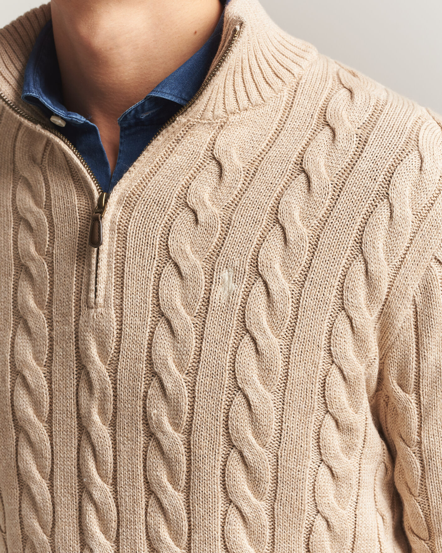Herre | Gensere | Polo Ralph Lauren | Cotton Cable Half Zip Brown Heather