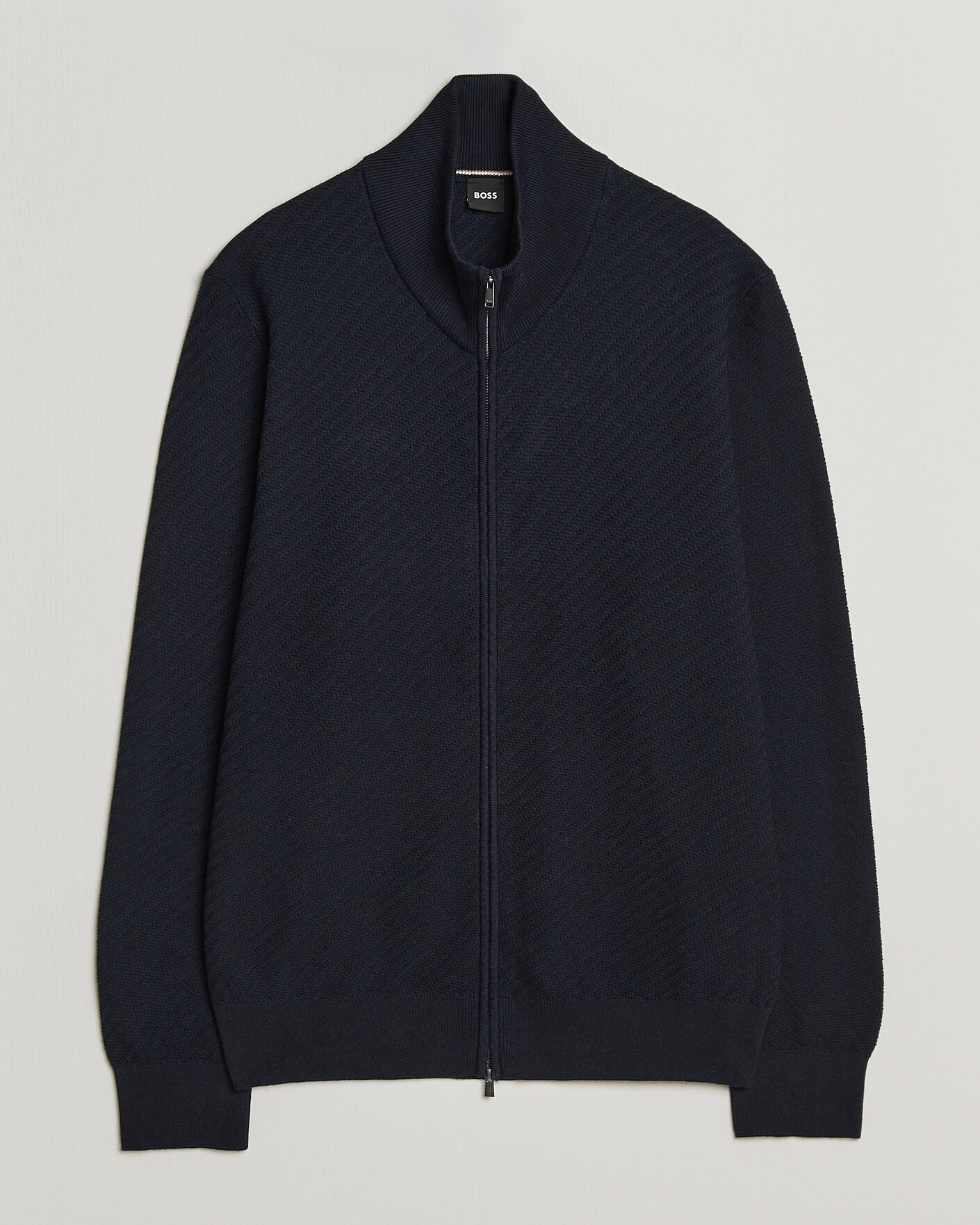 Herre | Gensere | BOSS BLACK | Loretti Cotton Knitted Full Zip Dark Blue