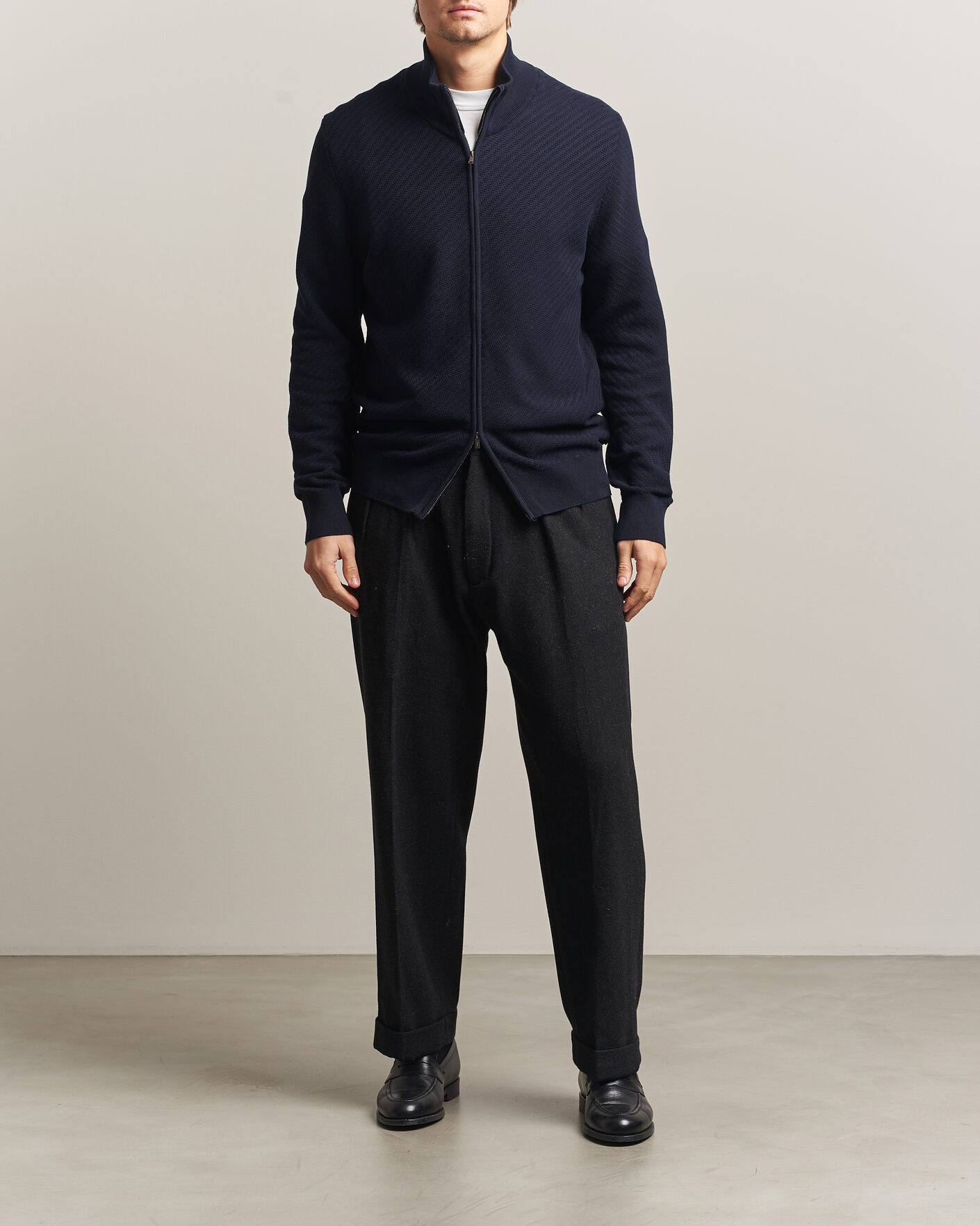 Herre | Gensere | BOSS BLACK | Loretti Cotton Knitted Full Zip Dark Blue