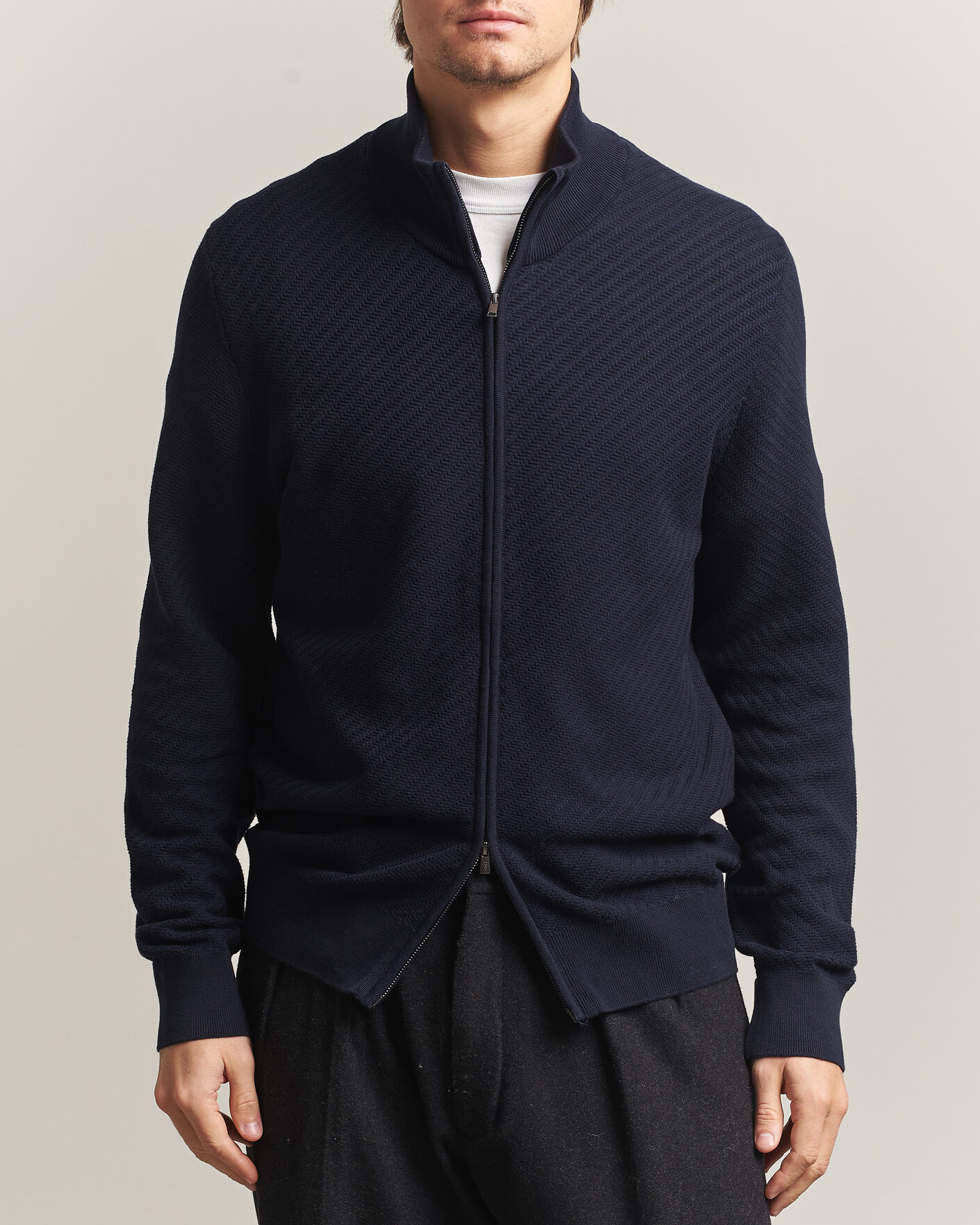 Herre | Gensere | BOSS BLACK | Loretti Cotton Knitted Full Zip Dark Blue
