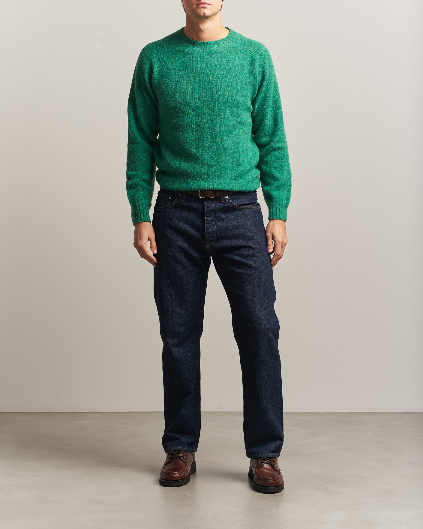Herre | Gensere | Harley Of Scotland | Brushed Supersoft Lambswool Crewneck Evergreen