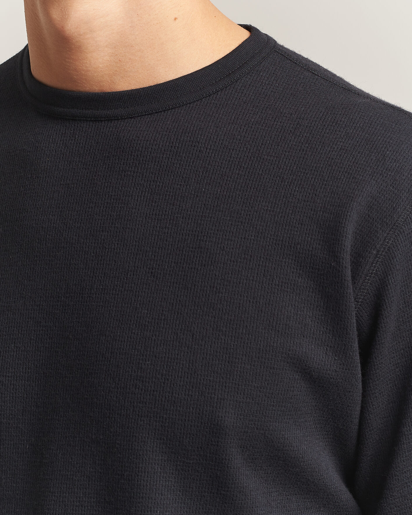 Herre | T-Shirts | Sunflower | Wool Waffle Long Sleeve T-Shirt Black