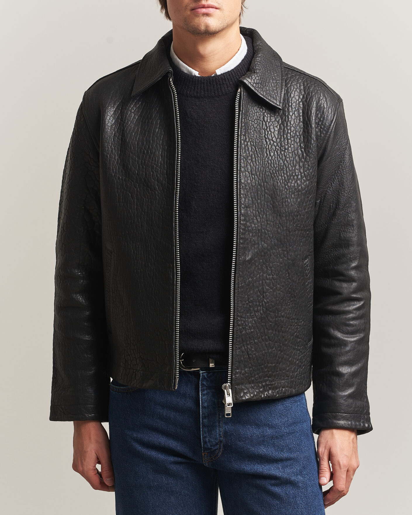 Herre | Jakker | Sunflower | Short Leather Jacket Black
